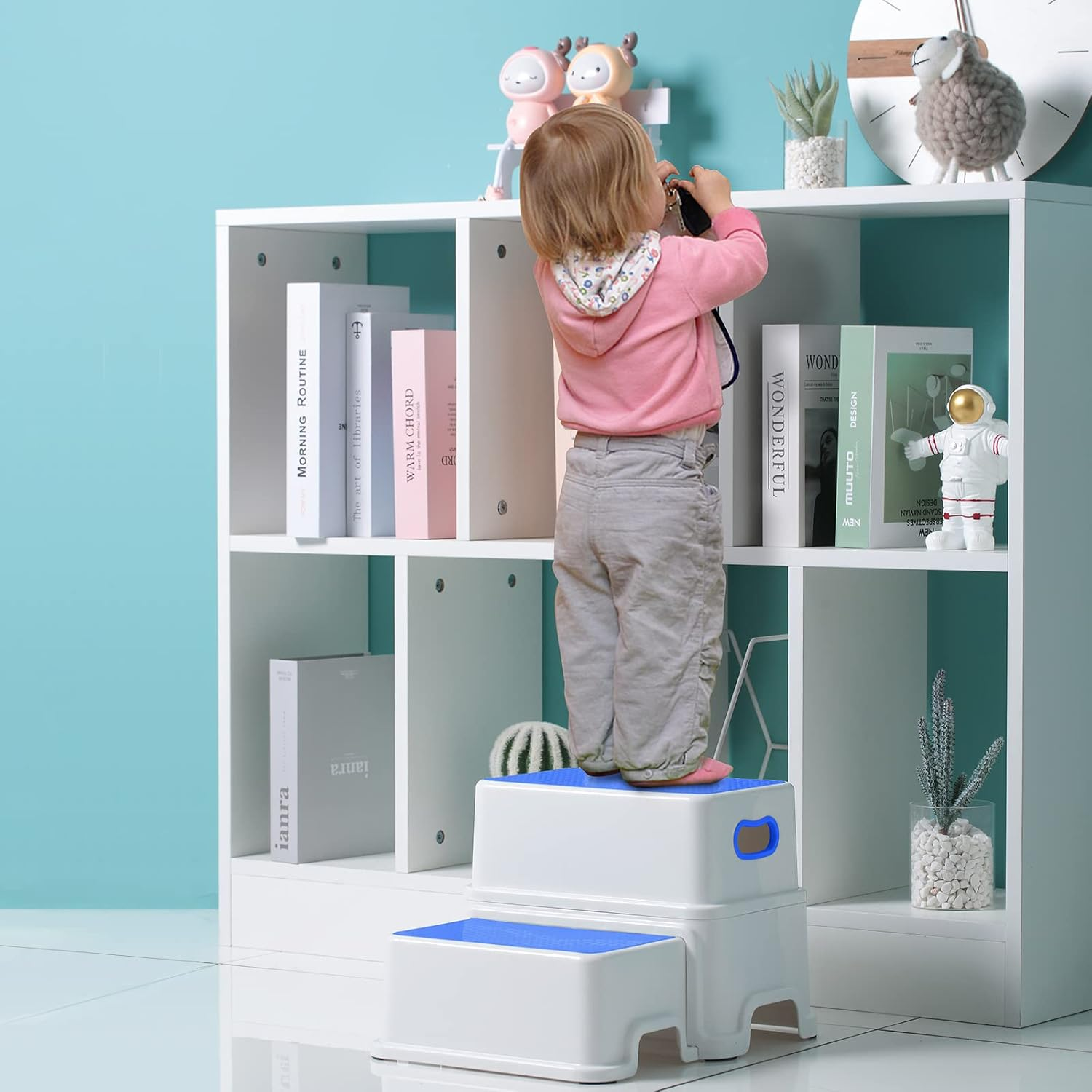 Victostar 2 Step Stool for Kids, Anti-Slip Sturdy Toddler Two Step Stool for Toilet Potty Training, Bathroom,Kitchen (Blue) - Brilliant Green image number 3