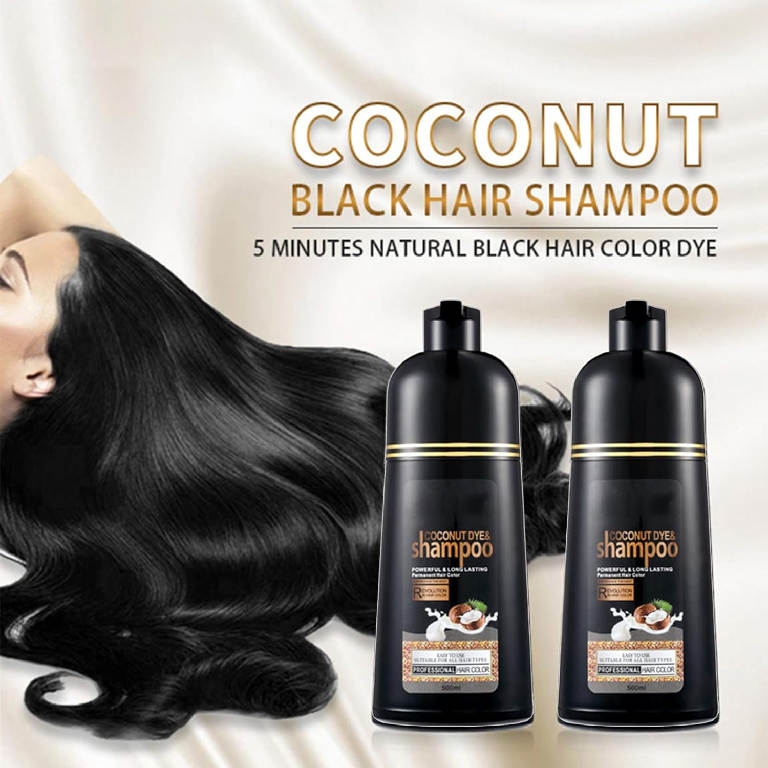 Coconuts Dye Shampoo 500 Ml Instant Black Hair Dye Shampoo, Fast Dyeing, Long Lasting Colour Shampoo, Hair Dye Cream for Men and Women image number 1