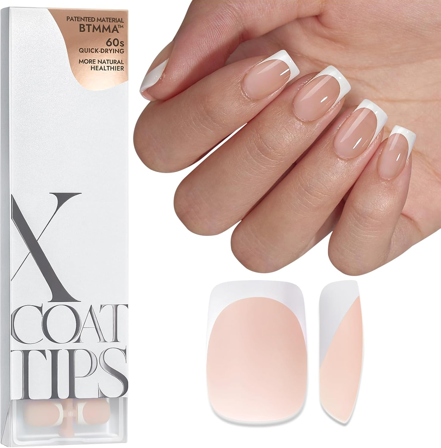 Btartboxnails XCOATTIPS French Tip Nails - Short Press on Nails, 160 Pcs Nude Square Soft Gel Nail Tips Pre-Applied Tip Primer & Base Coat, No Need File False Nails for Home DIY, 16 Sizes image number 2