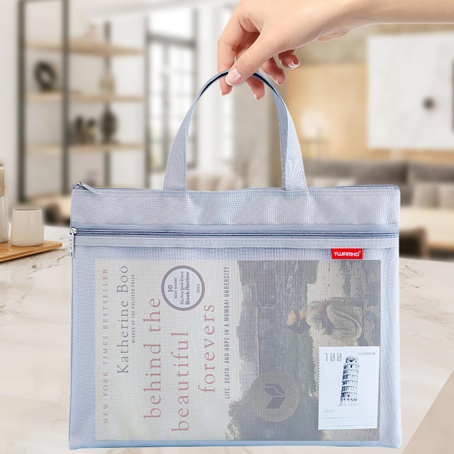 Mesh Zipper Pouch Set - A4 Document Bag, Zip File Pouch, Library Bag, Handbag image number 3