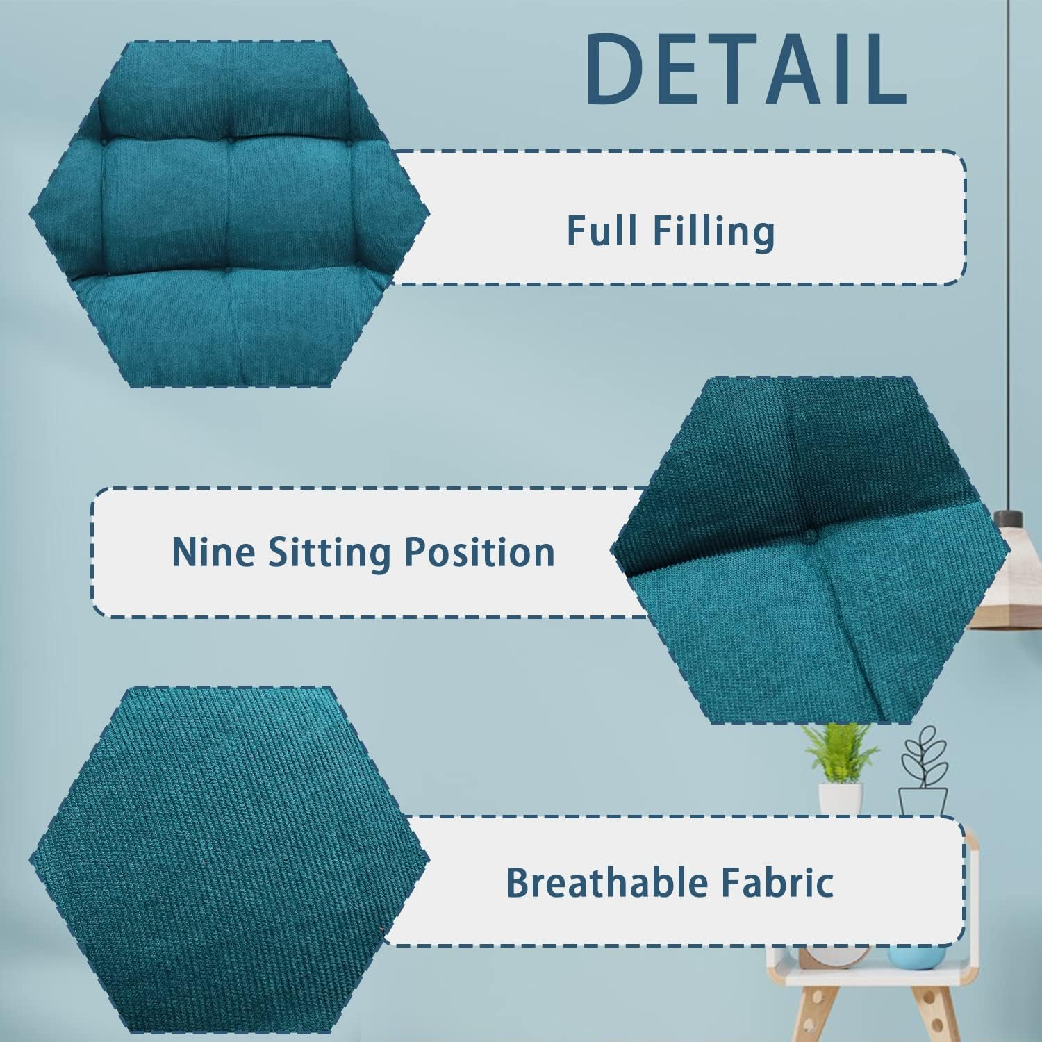 Meditation Floor Pillow, Square Large Pillows Seating for Adults, Blue Tufted Corduroy Cushions for Outdoor Yoga Tatami Fireplace Living Room, Memory Foam Filing, Blue, Cushion 22 X 22 Inch image number 2
