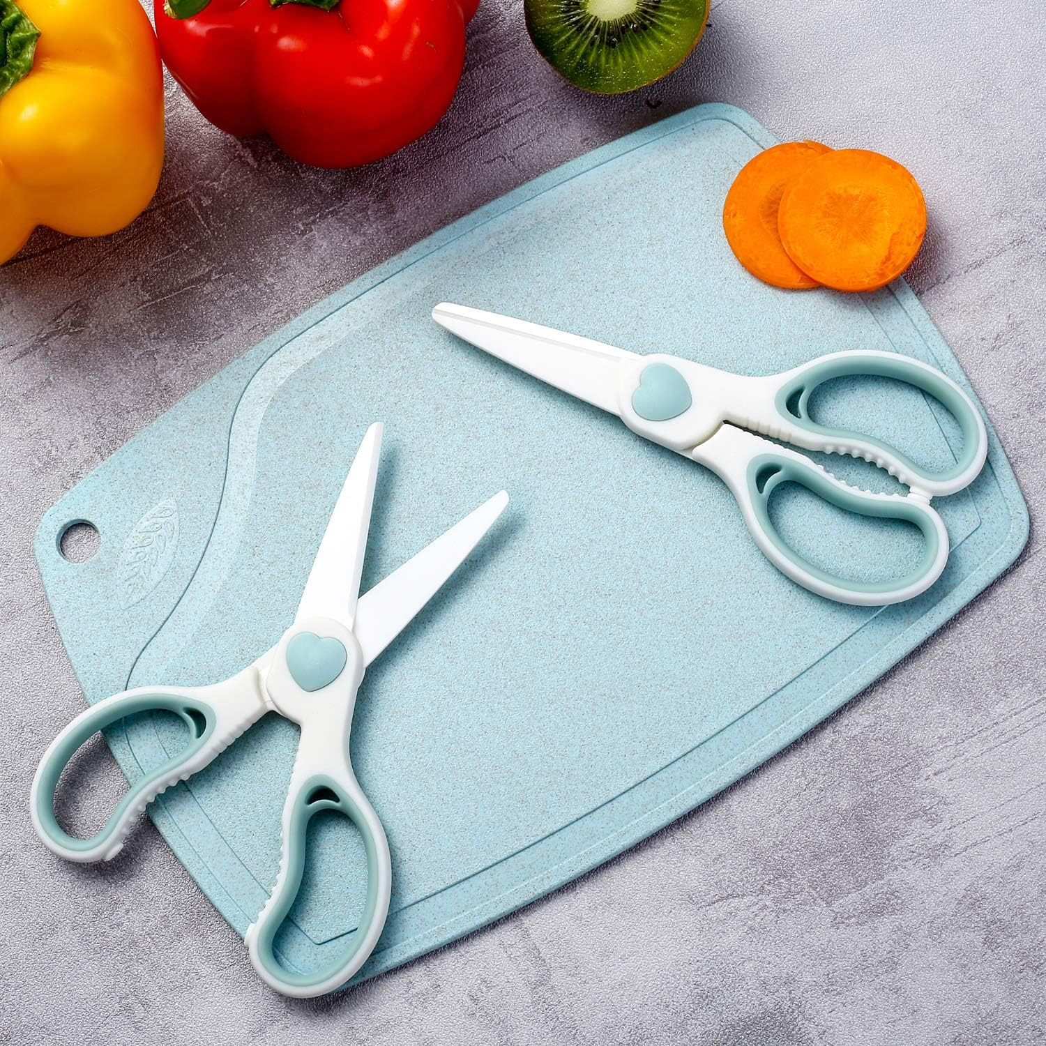 Ceramic Scissors for Baby Food by WELLSTAR, Safety Healthy BPA Free Portable Toddler Shears with Protective Blade Cover and Travel Case, 2 Pack image number 2