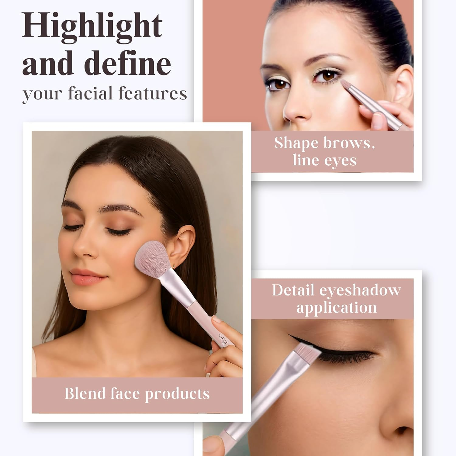 Makeup Brush Set (11 Pieces) - Includes Foundation, Powder, Concealers, Highlighter, Contour, Eye Shadows & Blush Makeup Brushes - Face & Eye Make up Brushes with Soft Bristles - Leather Bag Included image number 2