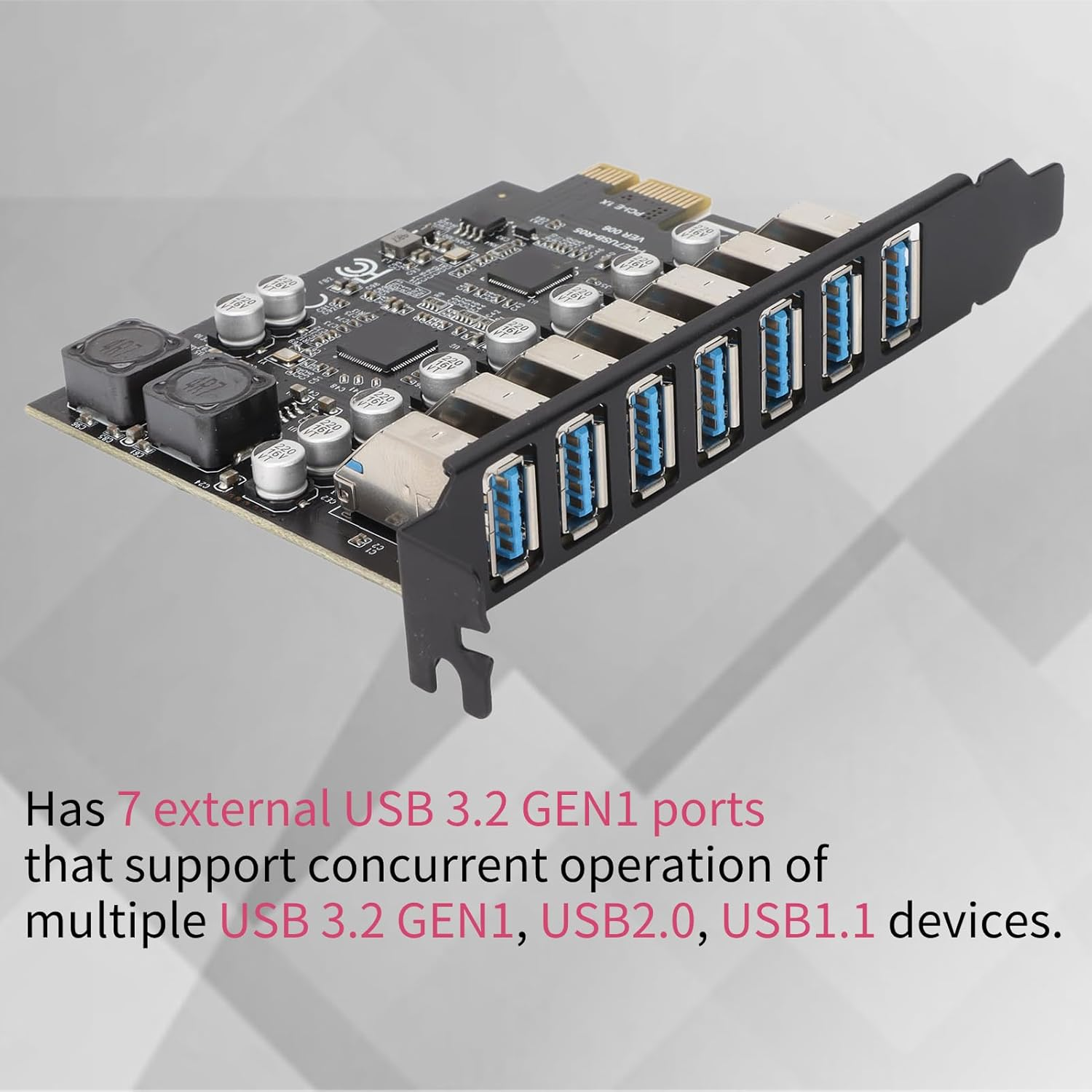 PCIE to USB 3.2 GEN1 7 Port Expansion Card, PCI Express USB Add in Card, Internal USB 3.2 GEN1 7 Port Front Expansion Card for Win XP Win 7 Win 8 Win 10 Win 11 Linux image number 4