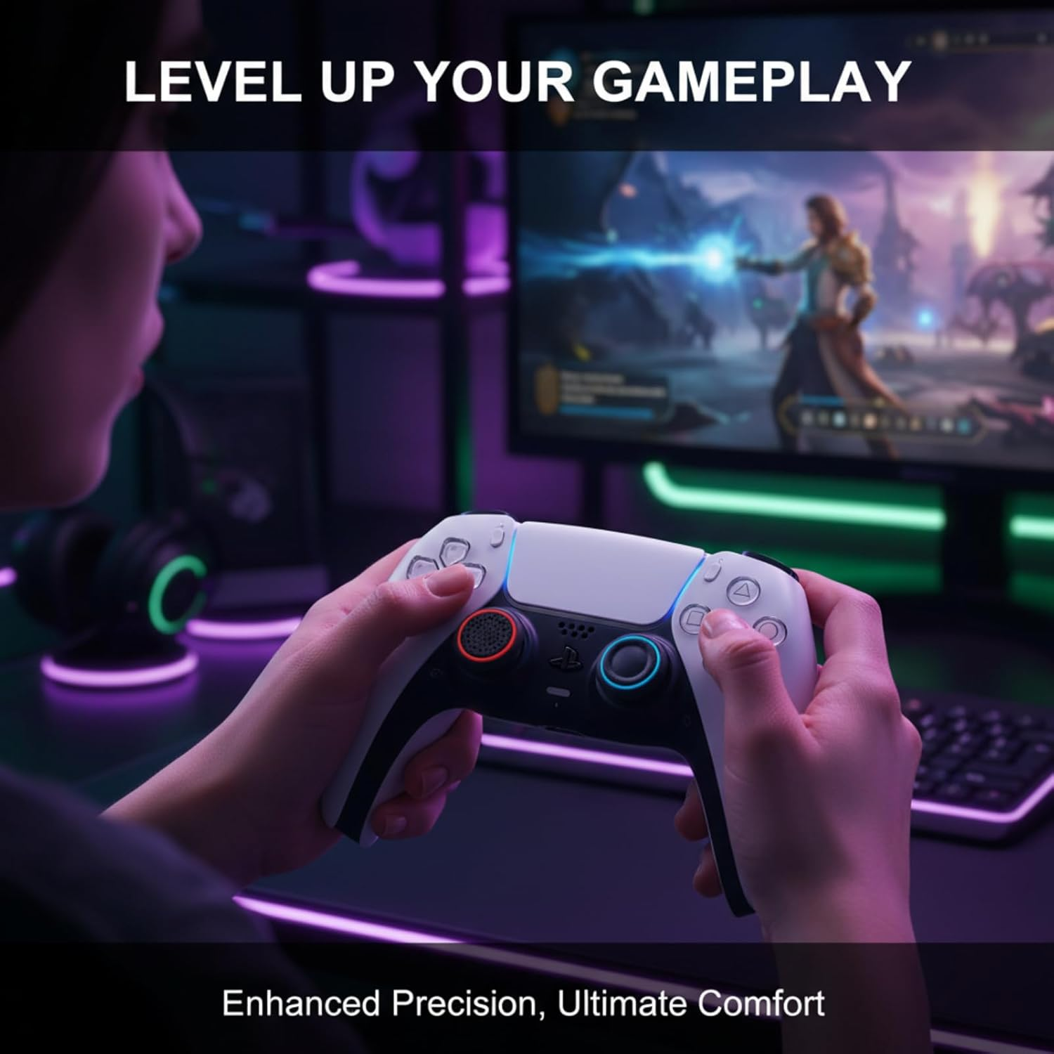 16 Pcs Silicone Thumb Grips, Performance Joystick Caps, Controller Thumbstick Cover Replacement for Game Controllers with Ps5 & Ps4, Xbox, Steam Deck Etc（8-Color） image number 3