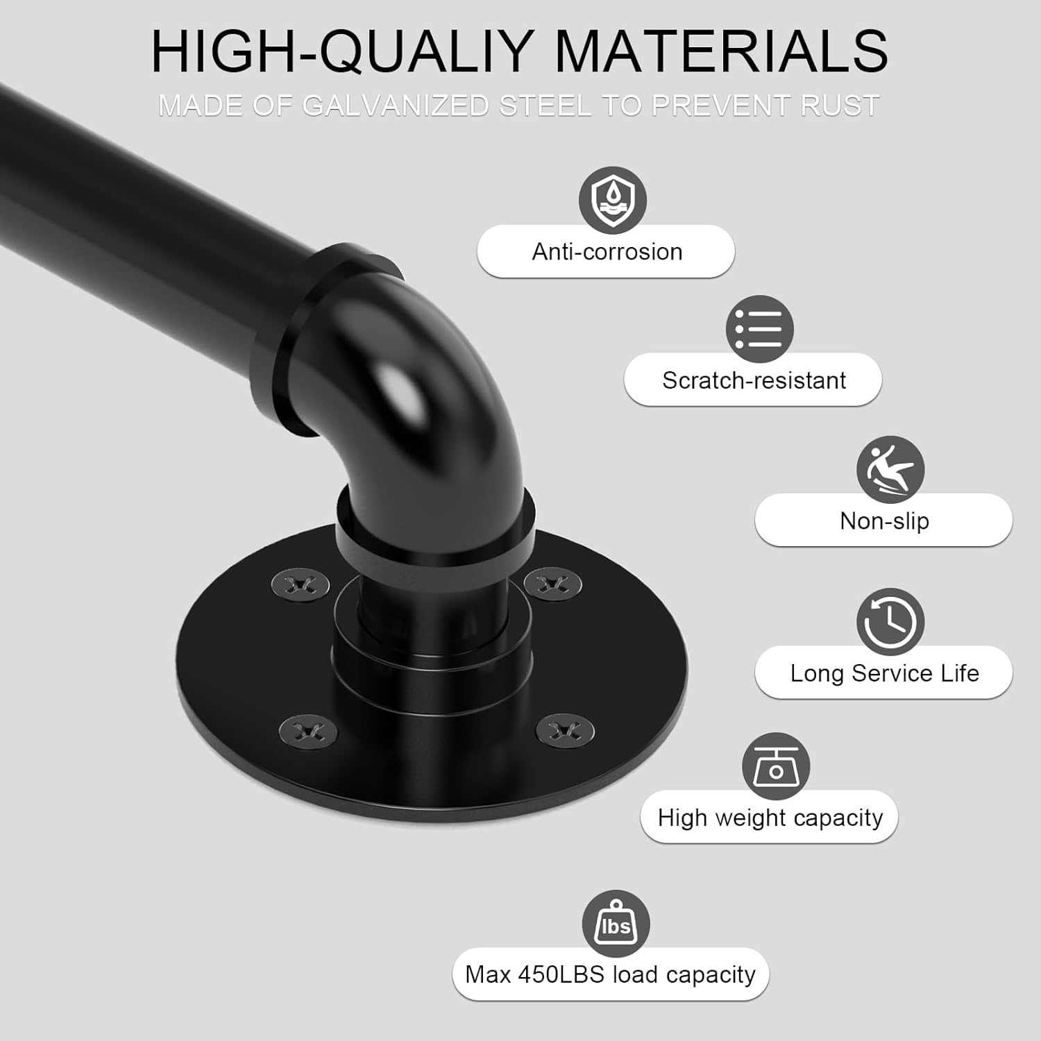 LIANTRAL 4.2M Stair Handrail for Indoor & Outdoor, Non-Slip Wrought Iron Banister with Industrial Design, Heavy Duty Safety Wall Mounted Banister Handrails for Elderly, Kids, Disabled image number 3