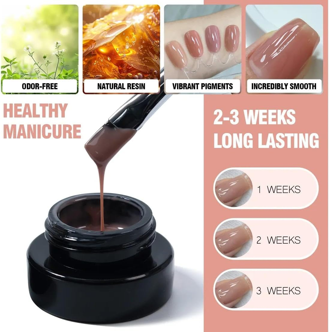 ADHERE 11Pcs Nude-Pink Kit with Nail Brush, UV LED Gel Nail Polish, Soak off Nail Varnish Gel Polish for Manicure Salon DIY Design at Home - Classic Black  White Collection image number 4