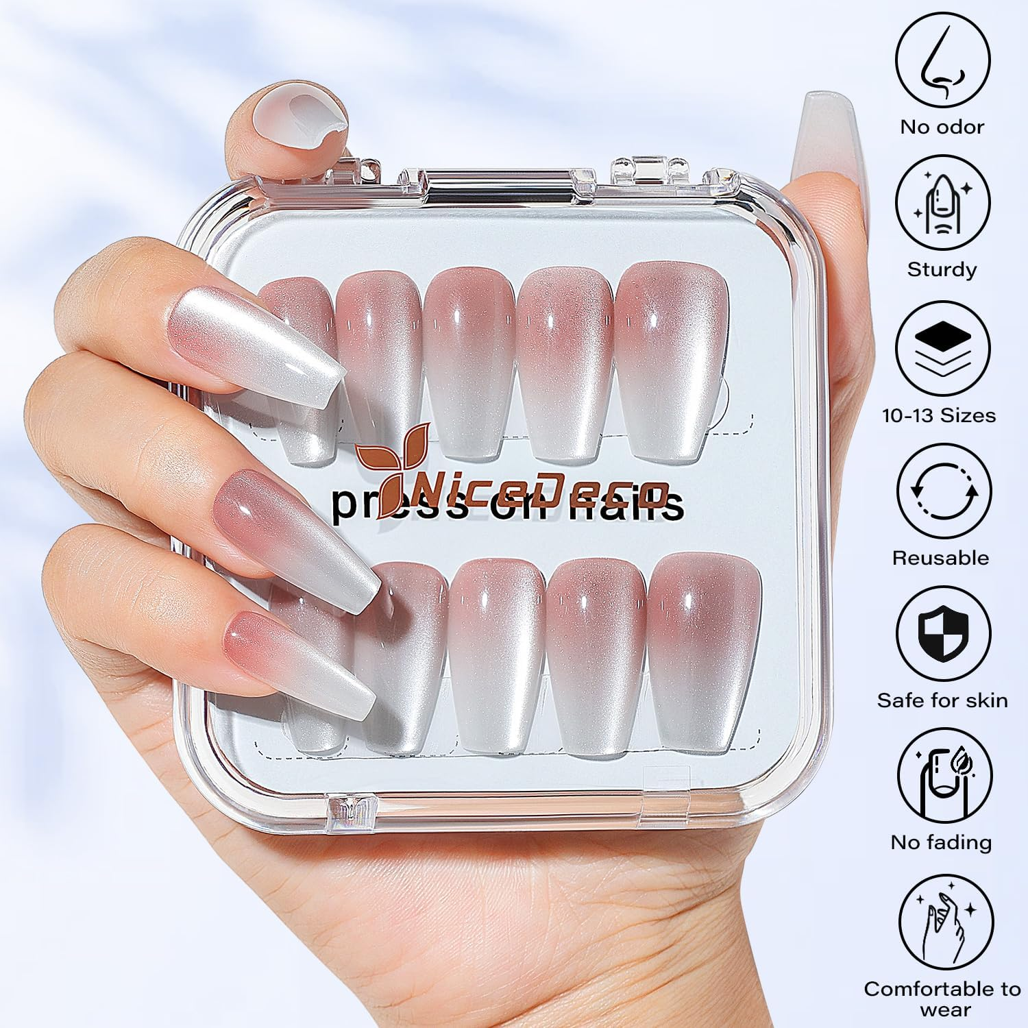 Nicedeco Cat Eye Press on Nails - Full Cover Nail Tips Soft Gel Nail Tips False Nail Tips Kit 25-30 Pieces - 005 image number 1