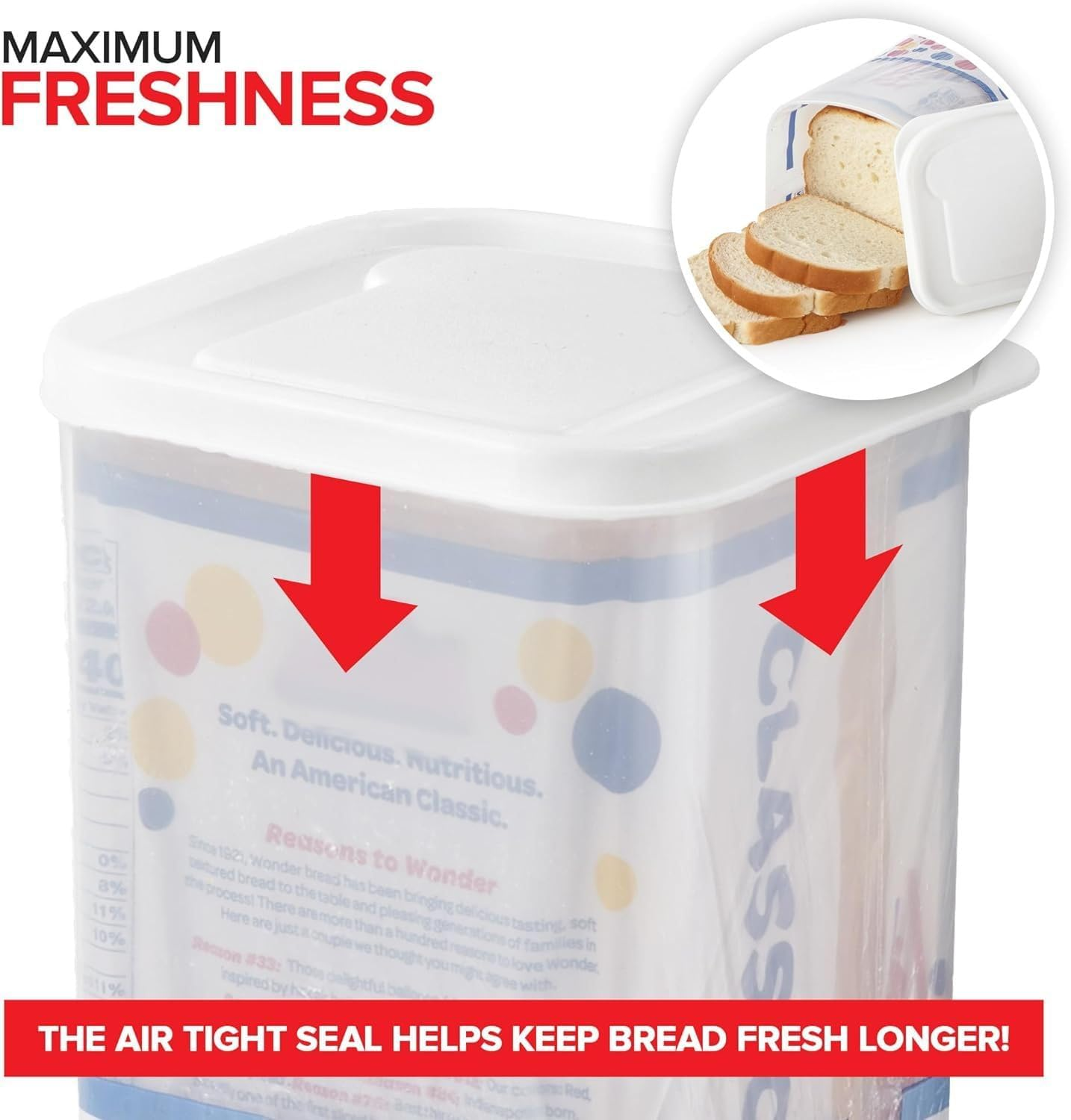 NDBOX Bread Container | Plastic Bread Box | Loaf Bread Storage | Sandwich Dispenser | Sliced Bread Saver Keeper (White Lid 2Pcs) image number 2