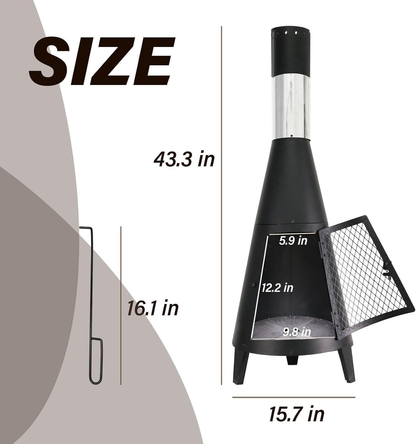 Ptlsy 43Inch Tall Chiminea Outdoor Fireplace Wood Burning for Backyard and Patio Wood Burning Rocket Fire Pit image number 5