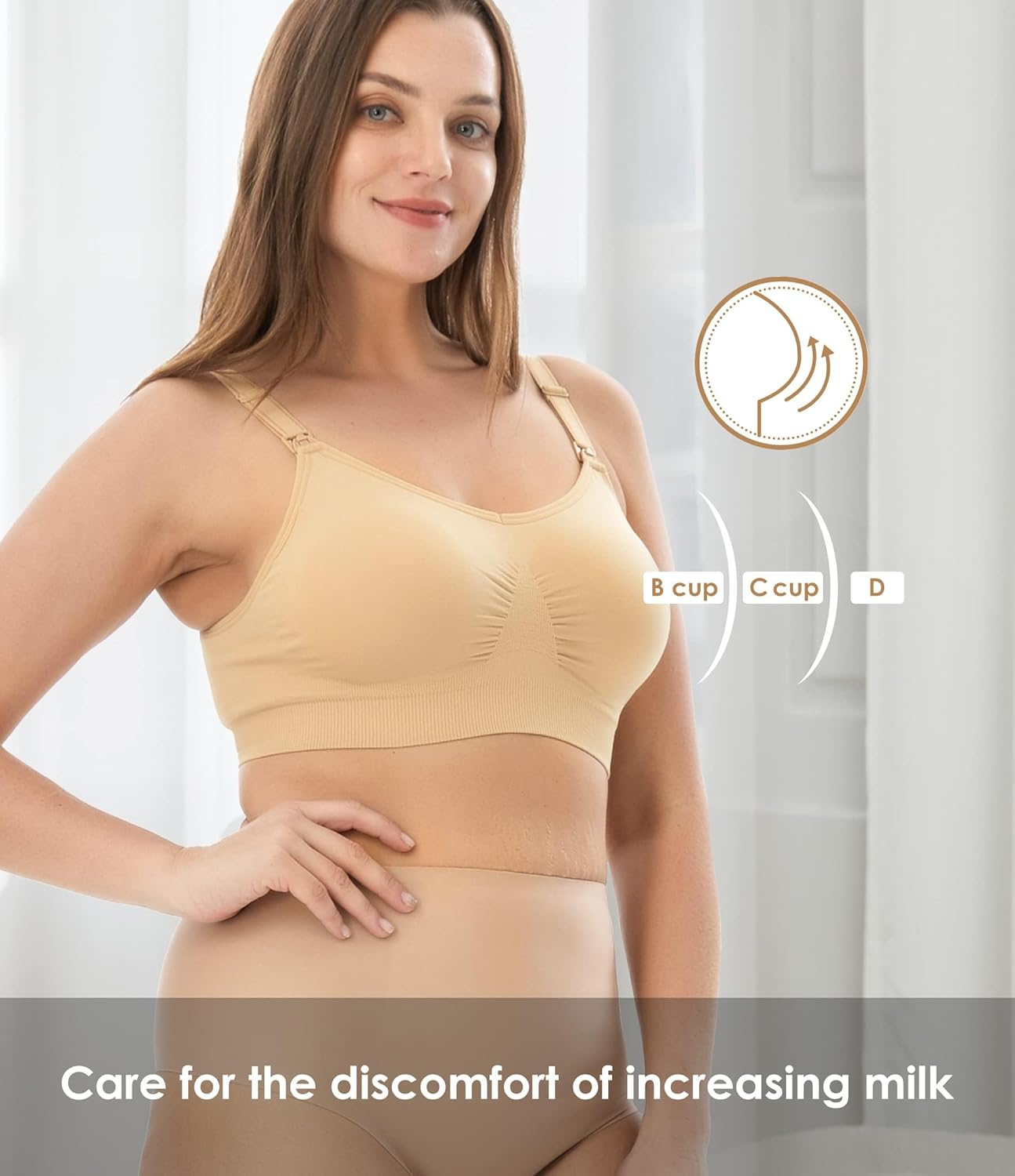 HOFISH Pregnant Seamless Nursing Bra with Pads Cami Tank Top with Clasp in Front for Easy Breastfeeding with Pads Shelf-Bra Top image number 6