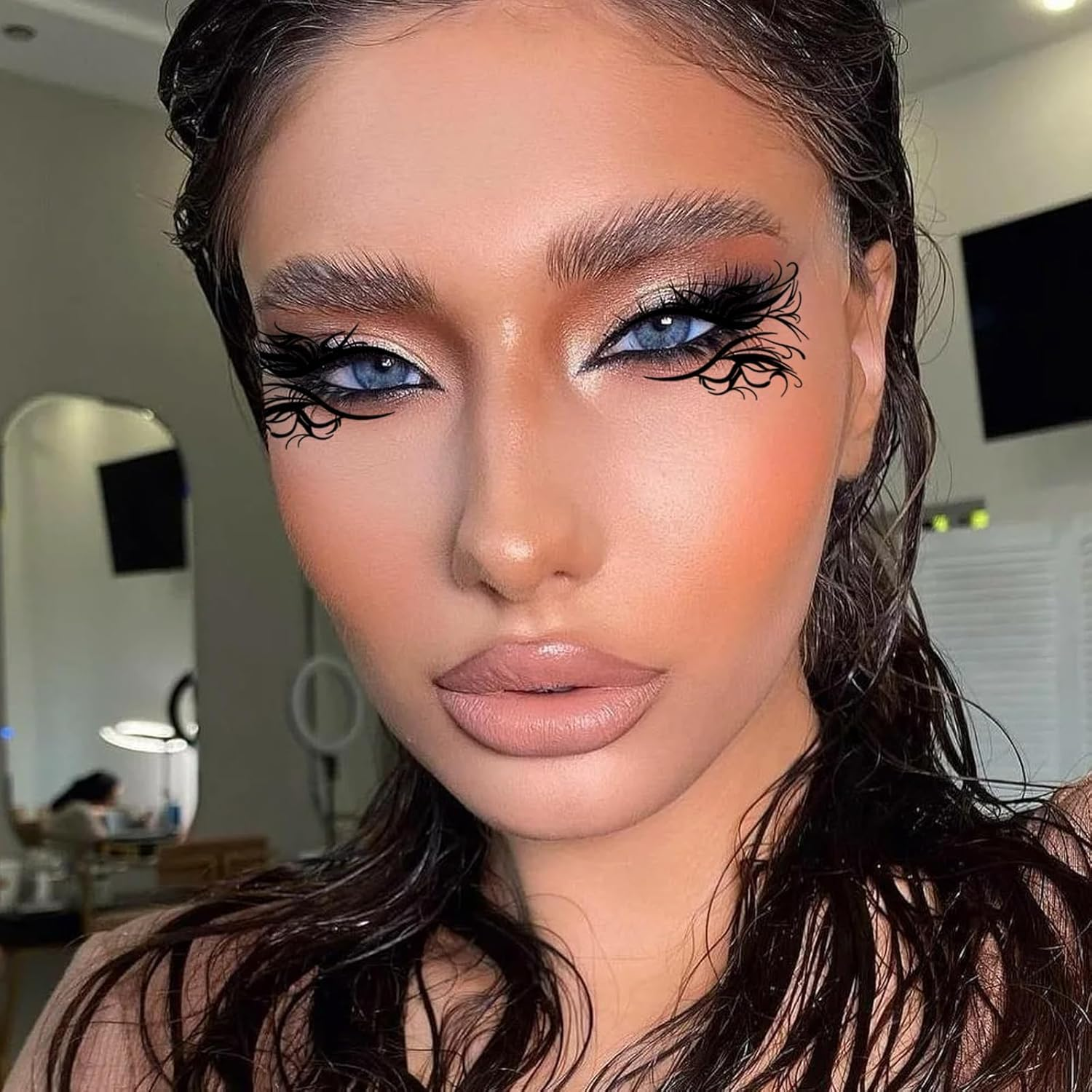 Halloween Eye Shadow Temporary Tattoos Eyeliner Tattoo Stickers Spider Web Bat Pattern Eyeliner Fake Tattoos for Women Men Face Eye Makeup Halloween Decals Party Supplies (Style A-10Pcs, One Size) image number 3