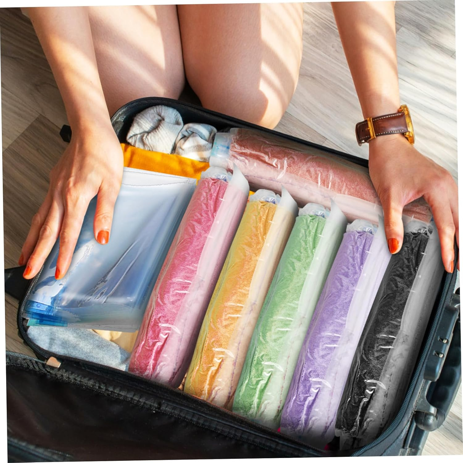 HOMOCONO 12Pcs Travel Compression Bags Vacuum Sealed Storage Bags for Packing Space Saver Travel Toiletries Essentials image number 2
