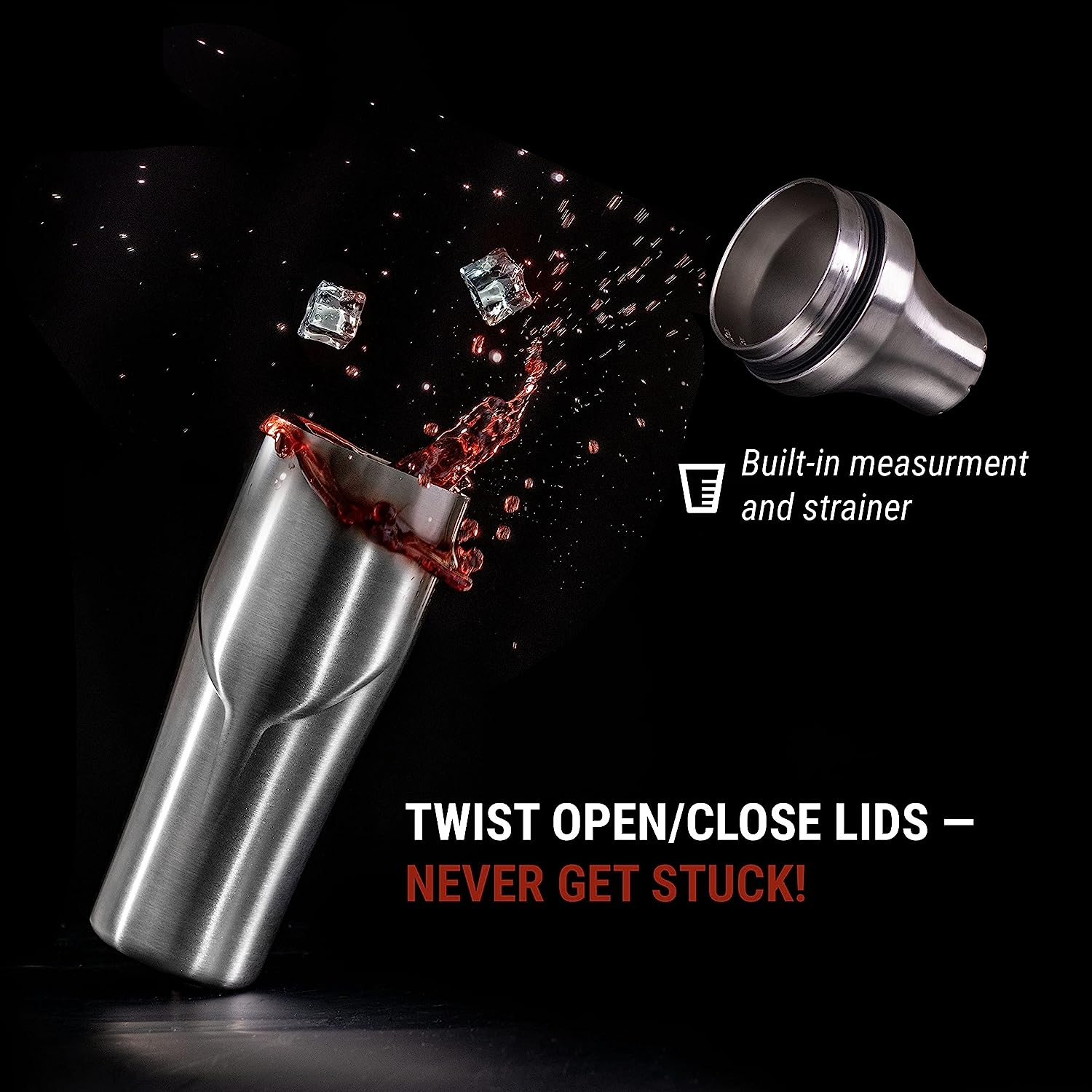 Lexenic 24Oz Vacuum Insulated Hybrid Cocktail Shaker - Premium 18/8 Stainless Steel - Martini Shaker Set - Drink Shaker with Strainer- Cocktail Shaker Set for Home Bar,Travel,Gift - Type E image number 4