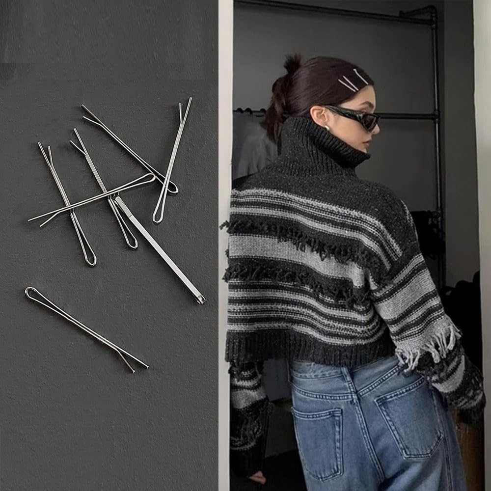 12Pcs Silver Bobby Pins, Metal Hair Pins Kit Hair Clips Flat Bobby Pins Simple Hairpins Hair Accessories for Women Thick Long Hair Style image number 5