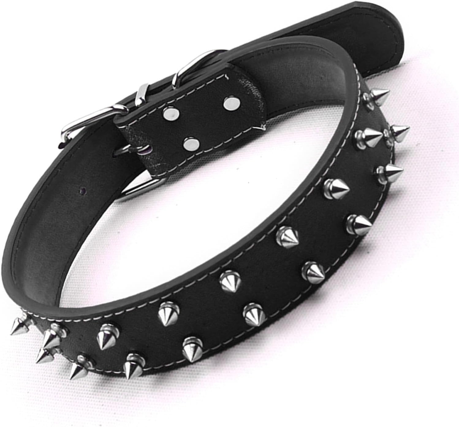 Spiked Collar, Punk Style Collar PU Leather Stylish Lightweight for Large Dogs (Black) image number 5