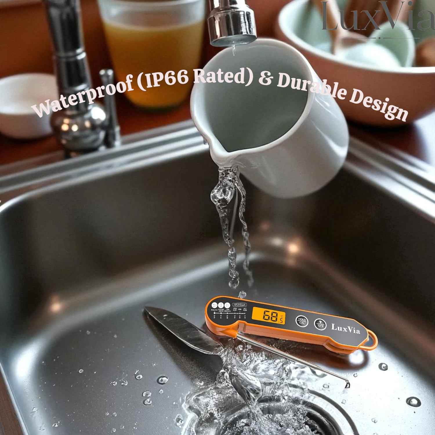 Digital Instant Read Meat Thermometer for Grilling Waterproof Kitchen Food Thermometer with Calibration & Backlight Smoker Oil Fry Candy Thermometer BBQ Grill &plusmn;1 &deg;C Accuracy 2-3S Quick Read (Orange) image number 5