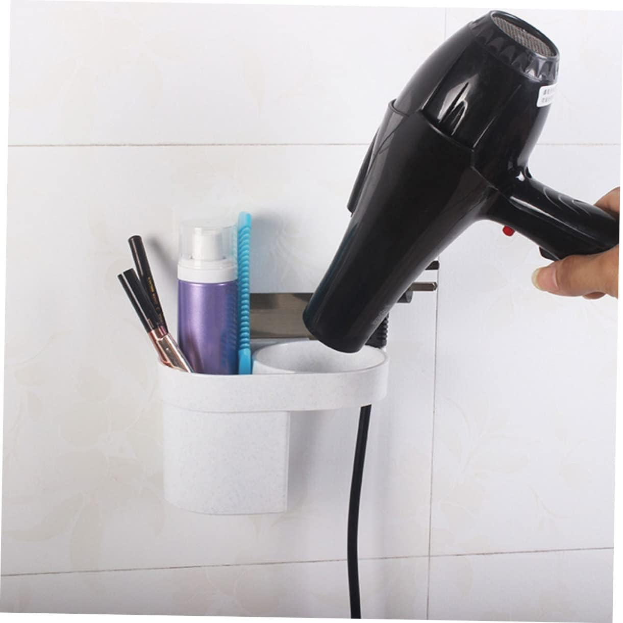 FONDOTIN Self Adhesive Bathroom Hair Dryer Holder Wall Mount Organizer Compact Hair Tool Storage Rack Comb Curling Suitable for Home Salon and Barber Shop image number 5