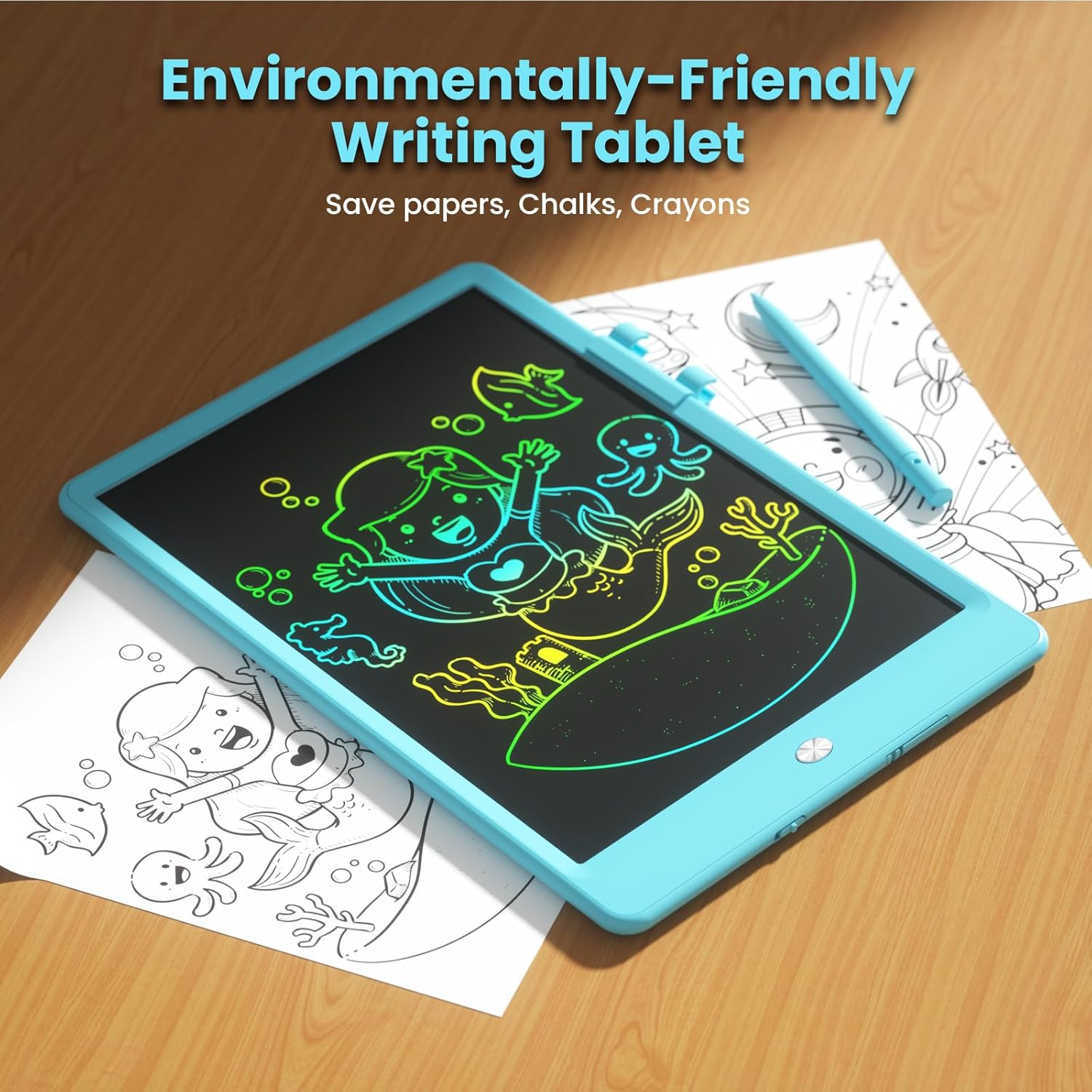 Writing Tablet for Kids (Age 3-8), 10-Inch LCD Colorful Doodle Boards, Perfect for Christmas & Birthday Gifts, Learning Toys & Travel Essentials for Boys and Girls (Blue&Pink) image number 3