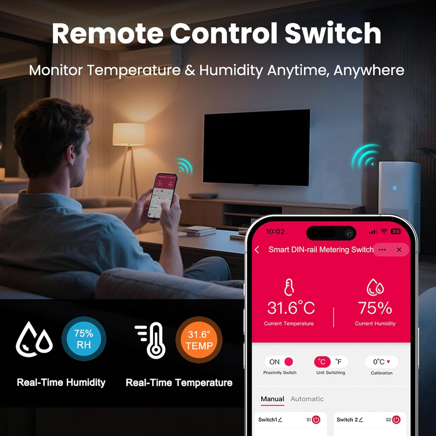 Eujgoov Wifi Temperature Humidity Switch Real Time Monitoring Dual Screen for Industrial Incubator Breeding Farm Remote Monitoring image number 4