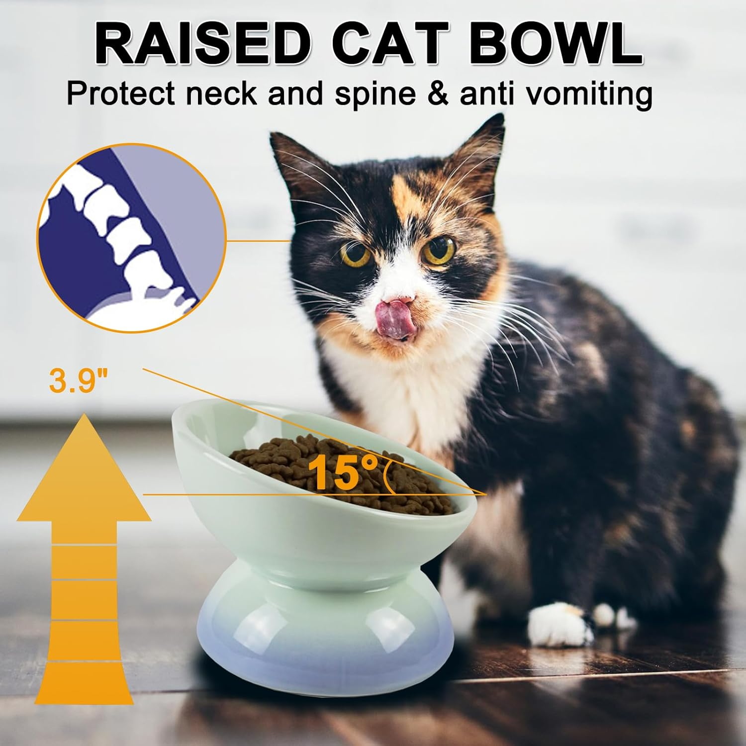 4 Pack Ceramic Elevated Cat Bowls, Tilted Cat Food Bowl Dish, Stress Free Backflow Prevention Pet Feeder Bowl, Dishwasher & Microwave Safe image number 1