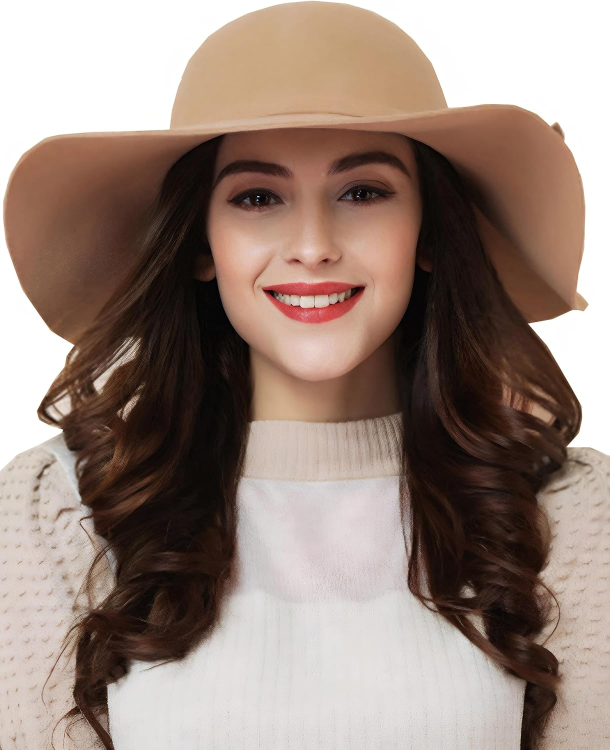 ASSQI Women'S 100% Wool Foldable Wide Brim Retro Fedora Floppy Felt Bowler Hat