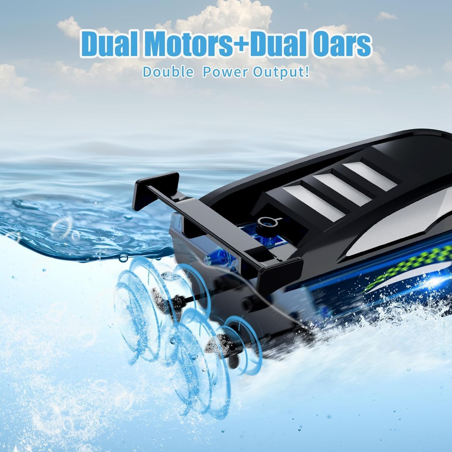 B-Qtech Remote Control Speedboat RC Boat, High Speed ​​RC Waterproof Boat with LED Light, 2.4Ghz Racing Boats for Pools and Lakes with 2 Battery Games, Rowing Toy for Kids&Adults image number 4