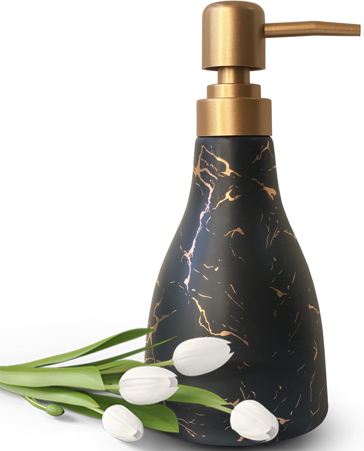 Grey Ceramic Soap Dispenser for Bathroom & Kitchen with Marble Pattern Liquid Hand Dispenser Pump Bottle (Grey)