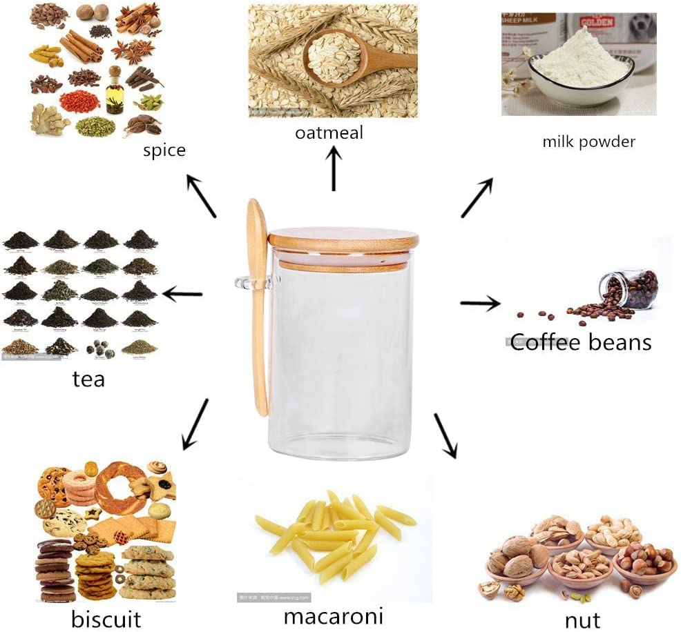 Glass Jars with Airtight Bamboo Lid and Spoon, Overnight Oats Containers Glass Food Storage Jars, Coffee Beans Tea Flour Sugar Nuts Candy Bath Salts Loose Tea Coffee Containers 17 OZ Liquid (3PCS) image number 4