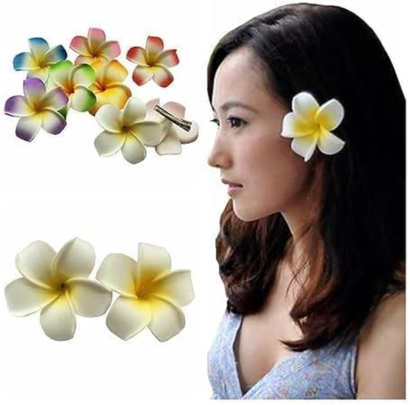 Hawaiian Frangipani Plumeria Clips and Hair Clips Foam Head Flower Party Beach Hair Clips Hair Accessories Pack of 2 (White and Pink) image number 4