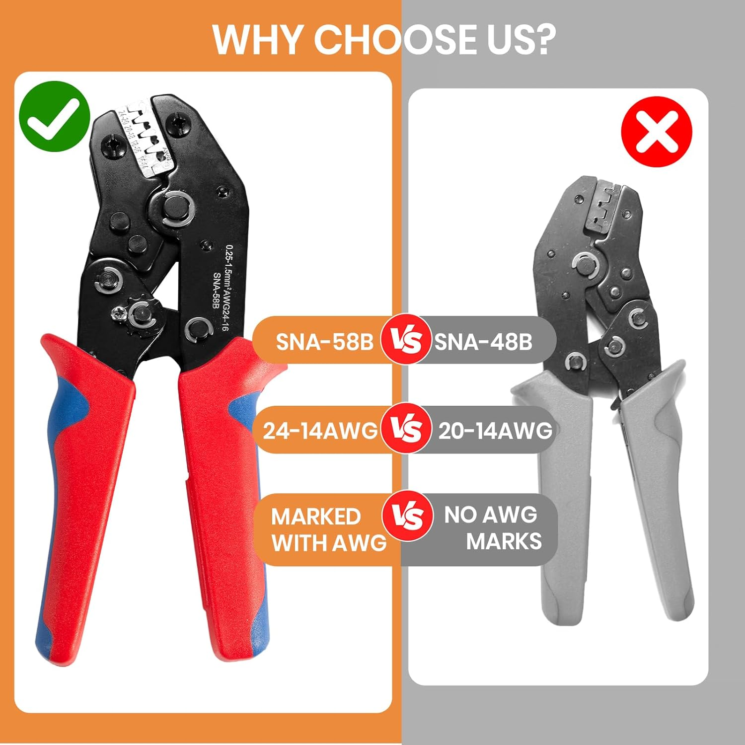 Wire Crimping Tool with Ratchet,Ratchet Wire Crimper Tool for Open Barrel Terminal Connectors, Electrical Crimping Tool for Molex Style Deutsch DELPHI AMP Dupont TYCO Terminals, 24-14 AWG