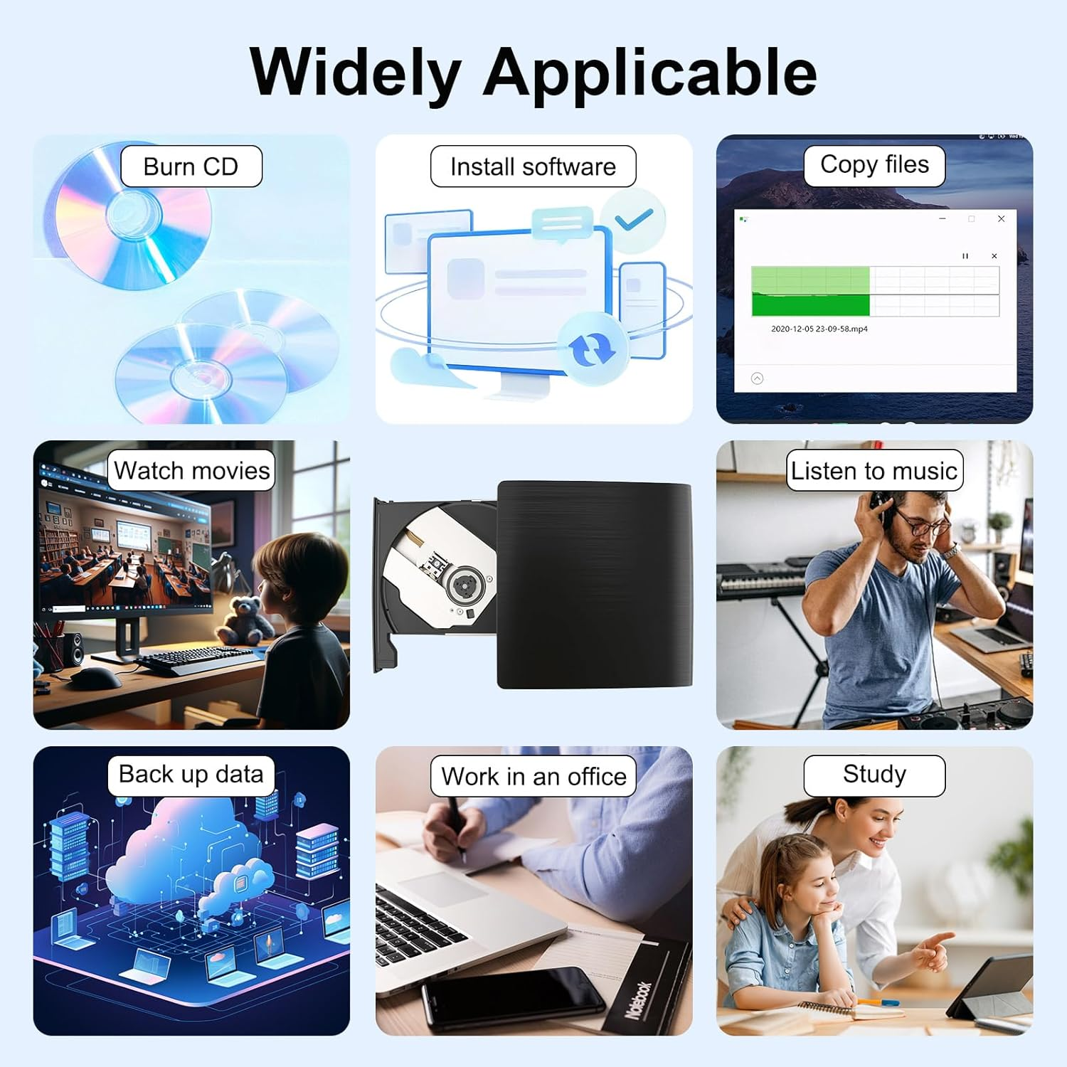 External CD DVD Drive, CD Burner, USB 3.0 Portable External Writer Reader for Laptop Desktop Windows Linux, High Speed Data Transfer Slim Lightweight Optical Disc Drive Reading & Burning image number 5