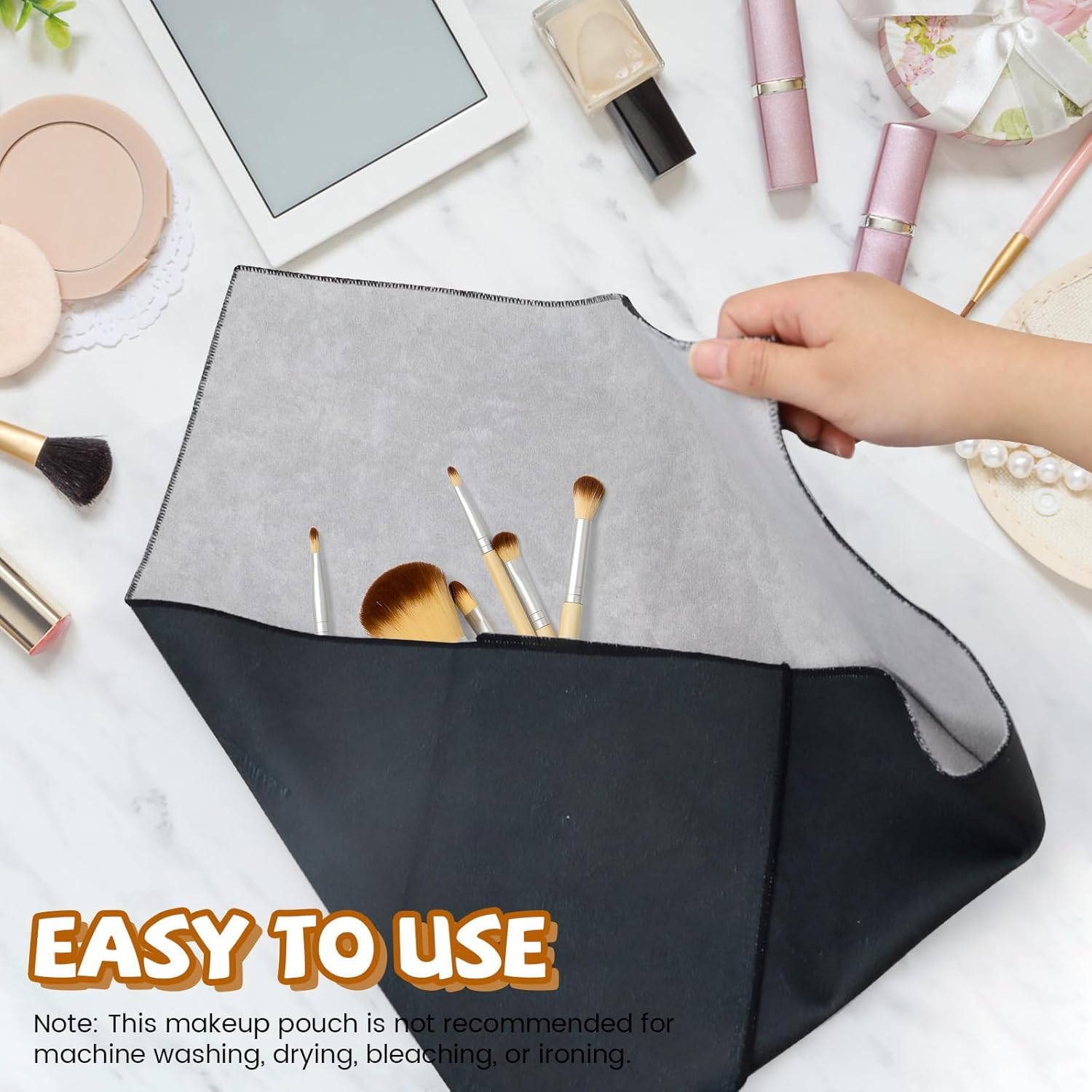 Diakey 2 Pieces Magic Fabric Self Adhesive Makeup Bag 55X55Cm Scratch Resistant Lens Camera Packaging Cosmetic Bag Organizer Open Flat for Travel Toiletry, Black/Khaki image number 3