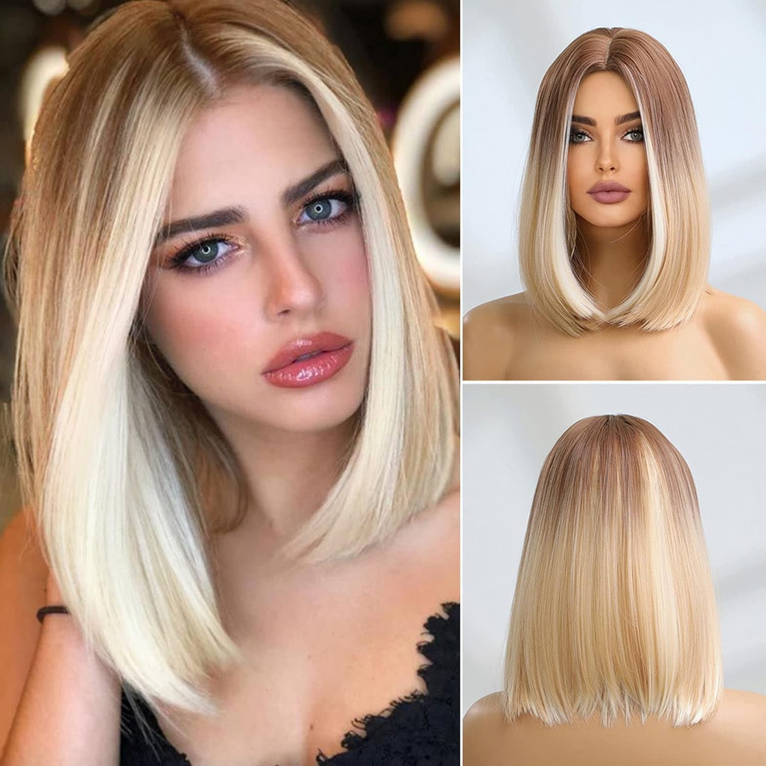 Light Brown Wig, Shoulder Length Wigs for Women, Bob Brown Wig, Soft and Comfortable, Straight Synthetic Hair Wigs, Short Brown Wigs for Women Middle Part Wigs for Daily image number 2