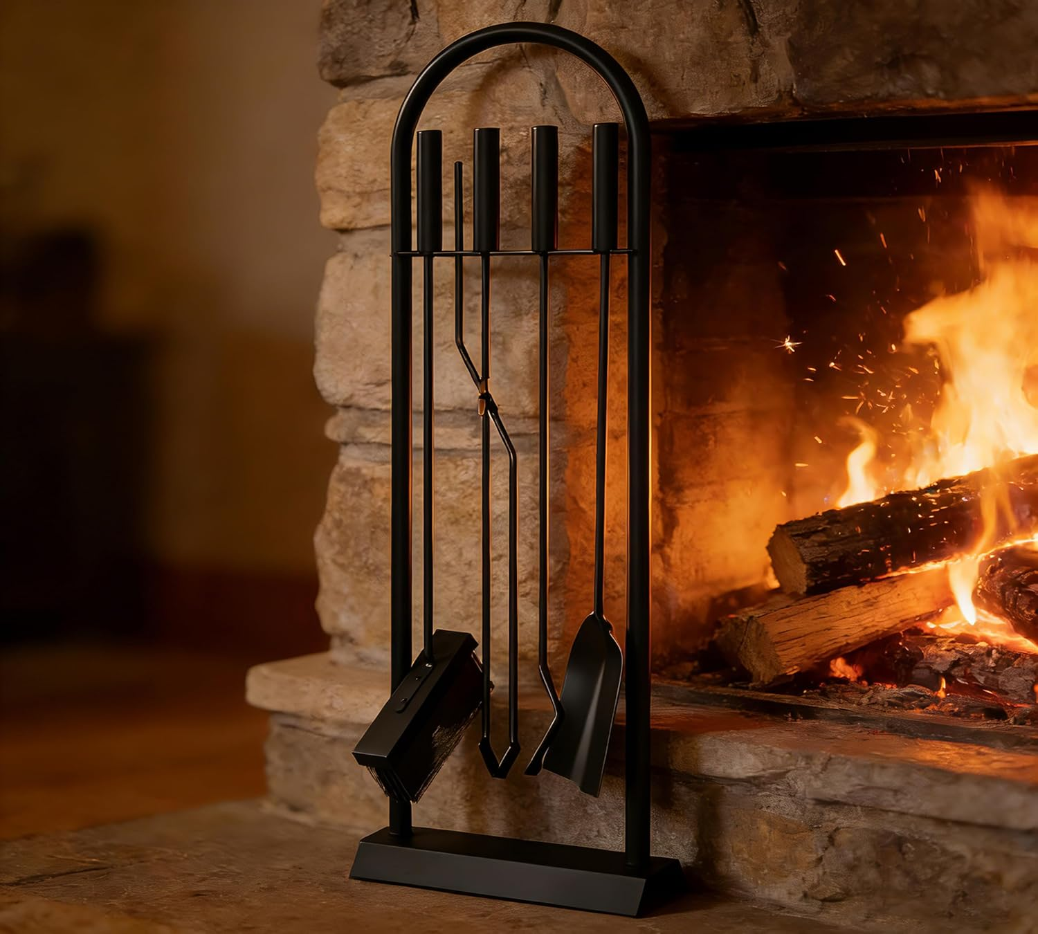 Kingson Classic Black 5 Piece Fireplace Companion Set 23 X 14 X 68 Cm Fireplace Accessories Elegant Fireplace Tool Set image number 1