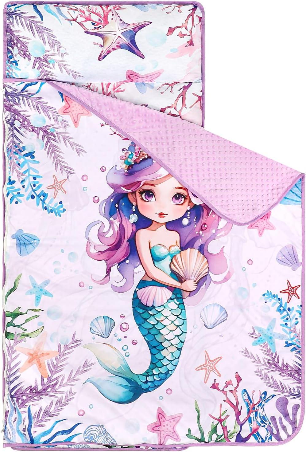 Toddler Nap Mat with Removable Pillow & Soft Minky Blanket, HNHUAMING Extra Large Rolled Napping Mats for Girls Boys, Kids Slumber Bags for Daycare, Preschool Travel Camping image number 6