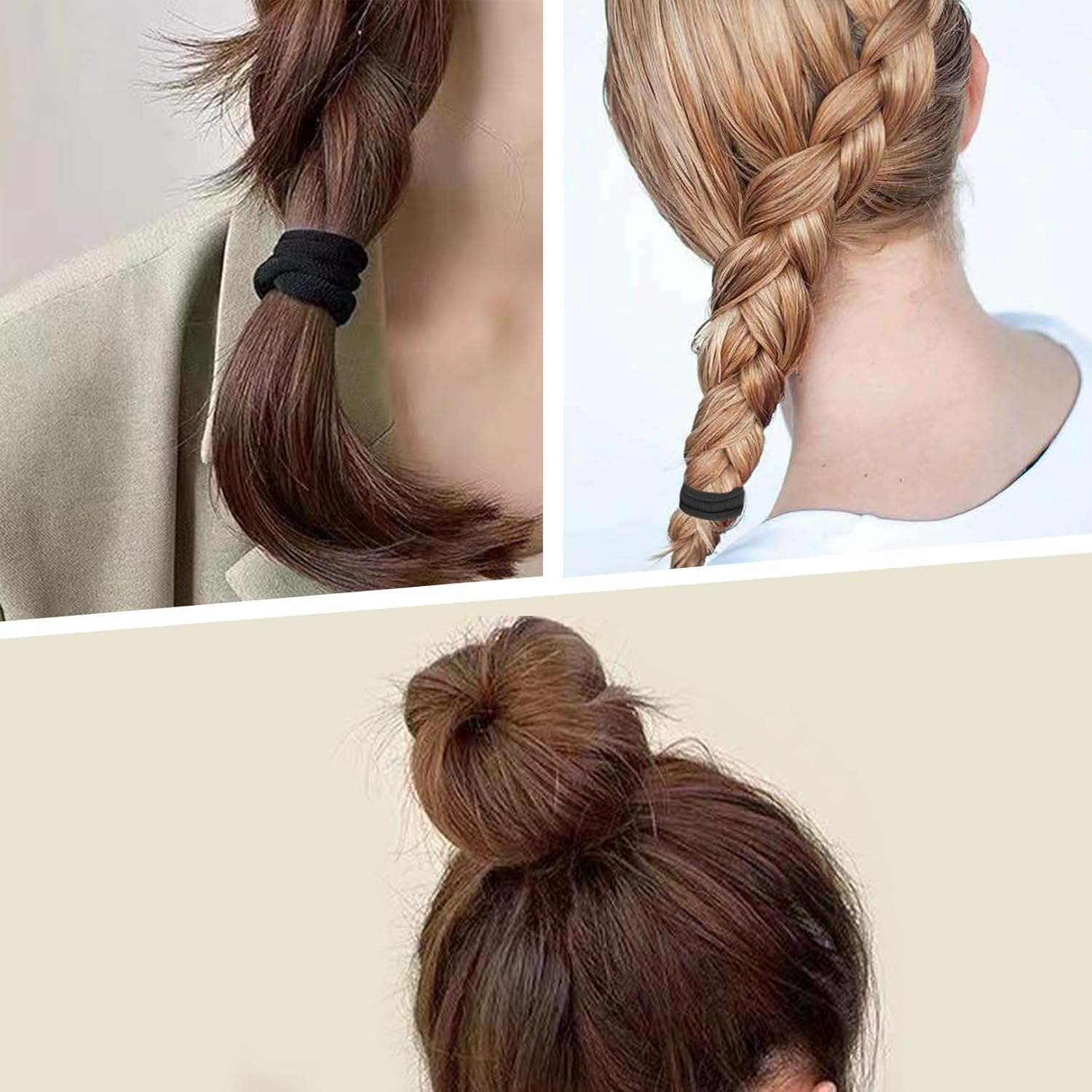 Pack of 30 Seamless Hair Bobbles, Hair Scrunchies for Women, Seamless Scrunchies, Black, Elastic Hair Rings, Cotton, Wide Hair Rings, for Thick Hair, Girls and Women, for Ponytail Bun image number 5