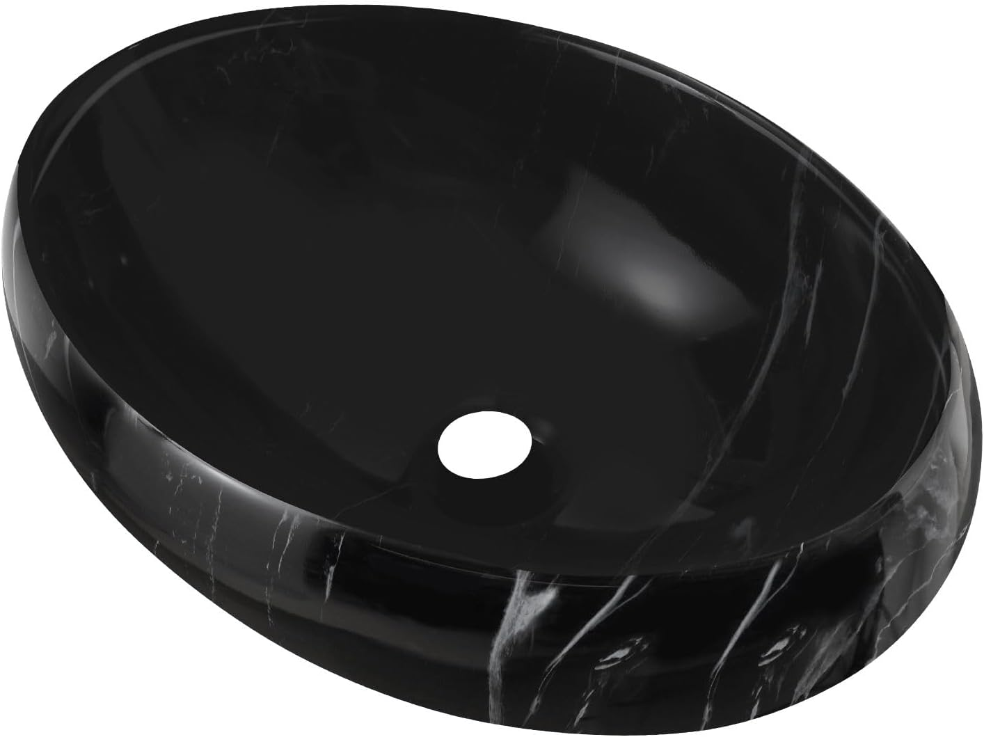 Luxsuite Bathroom Sink Vanity Basin Bath Vessel above Counter Oval Hand Wash Bowl Ceramic Sink Countertop Black Marbled