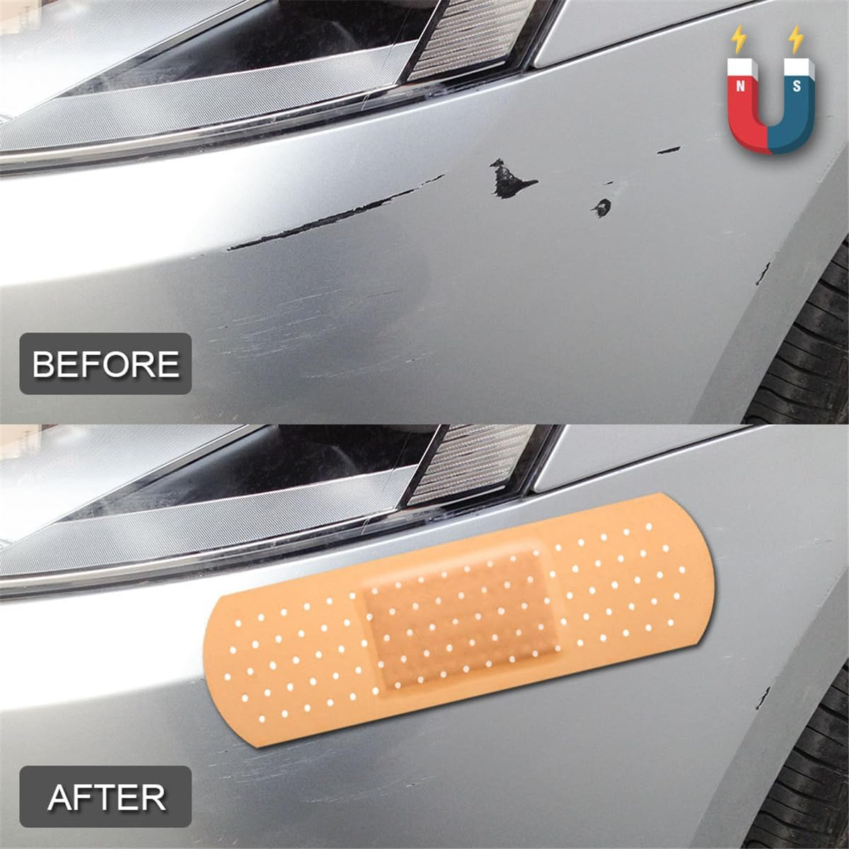 Car Band Aid Sticker Decals, Funny Automotive Band Aid Magnet Sticker, Giant Car Bumper Stickers Large Bandage Magnetic Decals Car Decoration Band Aid Sticker for Car Dent Truck Vehicle, Set of 4