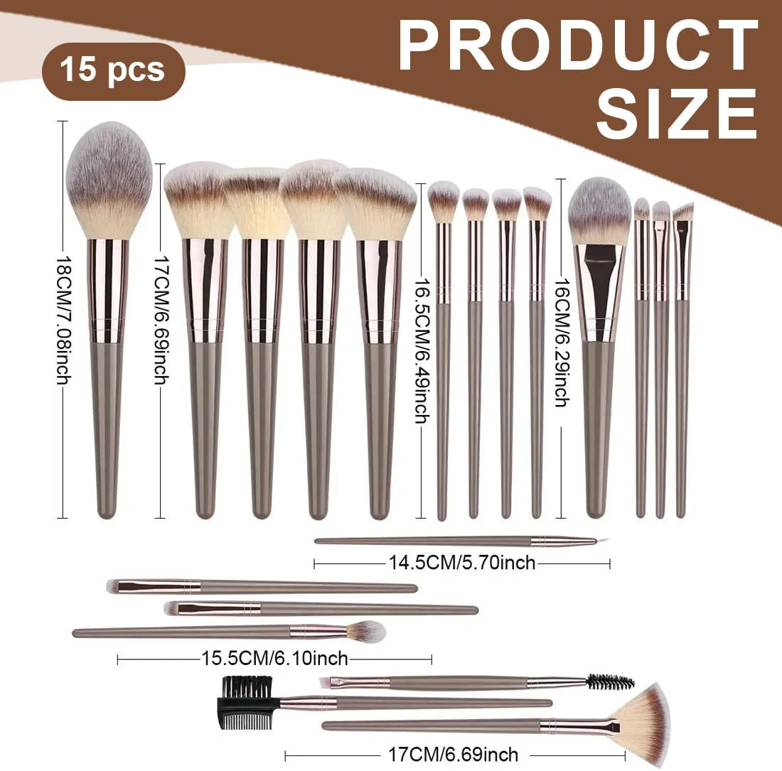 Makeup Brush, 15 Sets Professional Makeup Brush and PU Leather Pants Champagne and Gold Suit with Eye Makeup Brush Gift image number 3
