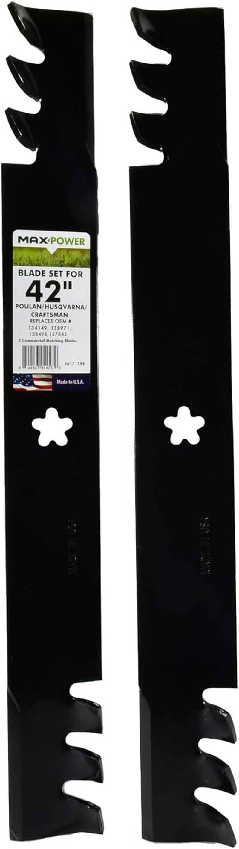 Maxpower 561713XB 2 Commercial Mulching Blade Set for Many 42 In. Cut Craftsman, Husqvarna, Poulan Mowers Replaces OEM #'S 138498, 138971, 532138971, 532127843, 532138498 image number 1