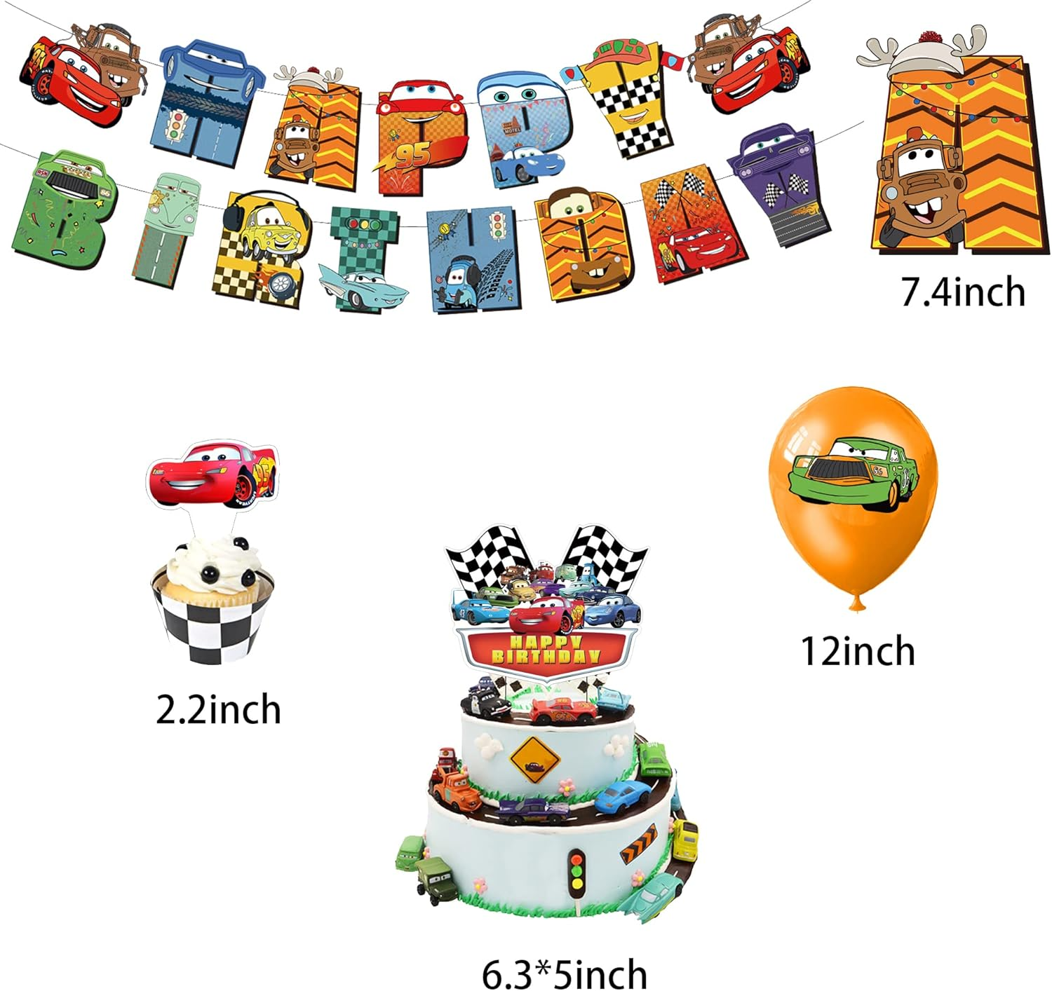 Birthday Decoration Race Car Balloons Racing Car Happy Birthday Banner Lightning Mcqueen Birthday Party Decorations Cars Birthday Balloons Decorations Mcqueen Car Cake Topper Race Car Party Supplies image number 3