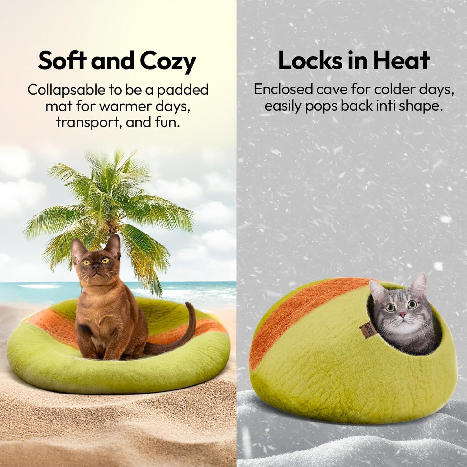 Luxury Cat Cave | Natural Wool Felt Handmade Cat House, Cat Beds, Cat Condo, Cat Furniture, Cat Beds for Indoor Cats, Cat Houses for Indoor Cats, Cat Hideaway (Medium, Gumtree) image number 6