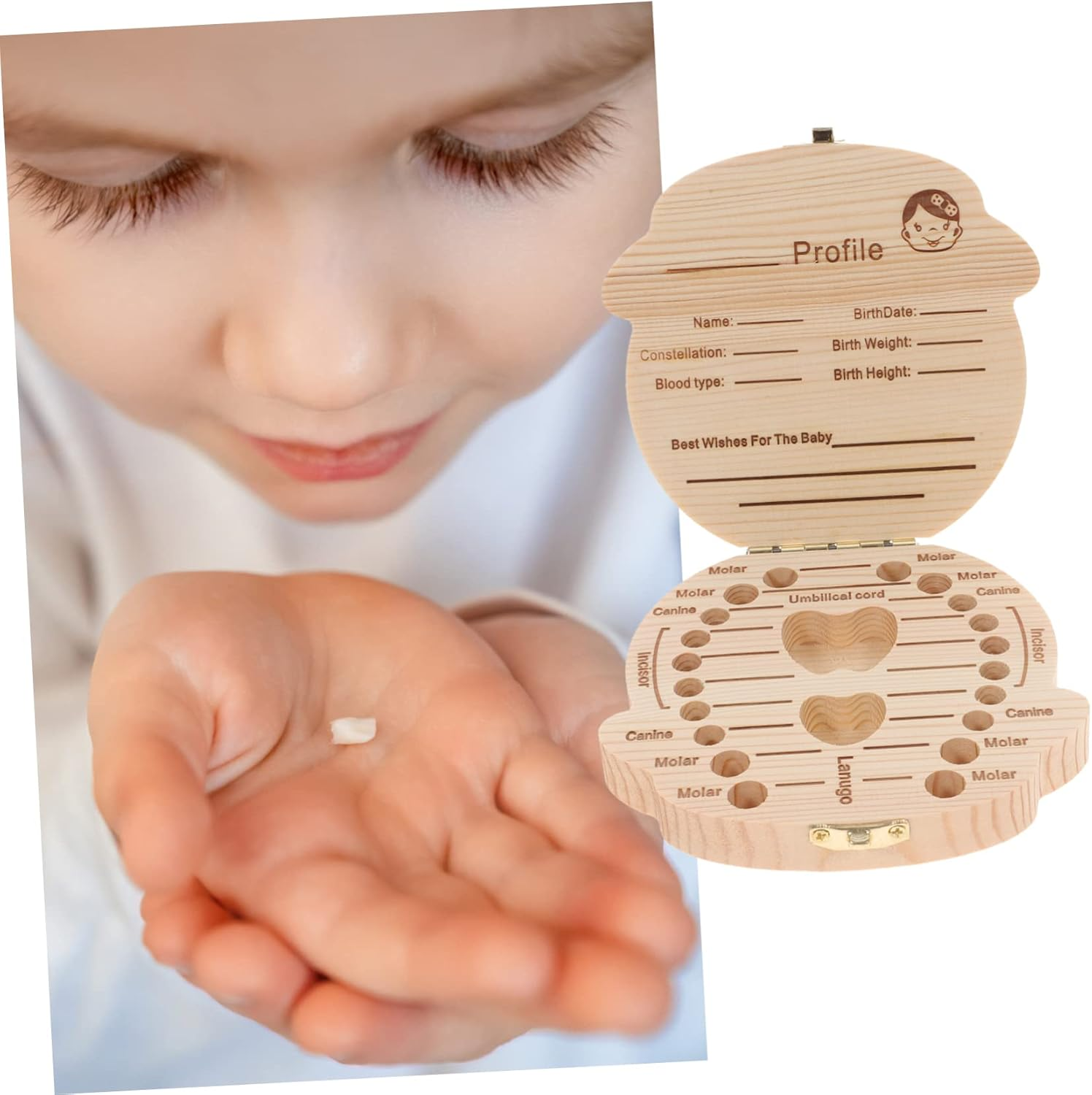 Iplusmile Deciduous Tooth Box for Boys and Girls First Tooth Storage Case Wooden Keepsake Organizer Newborn image number 3
