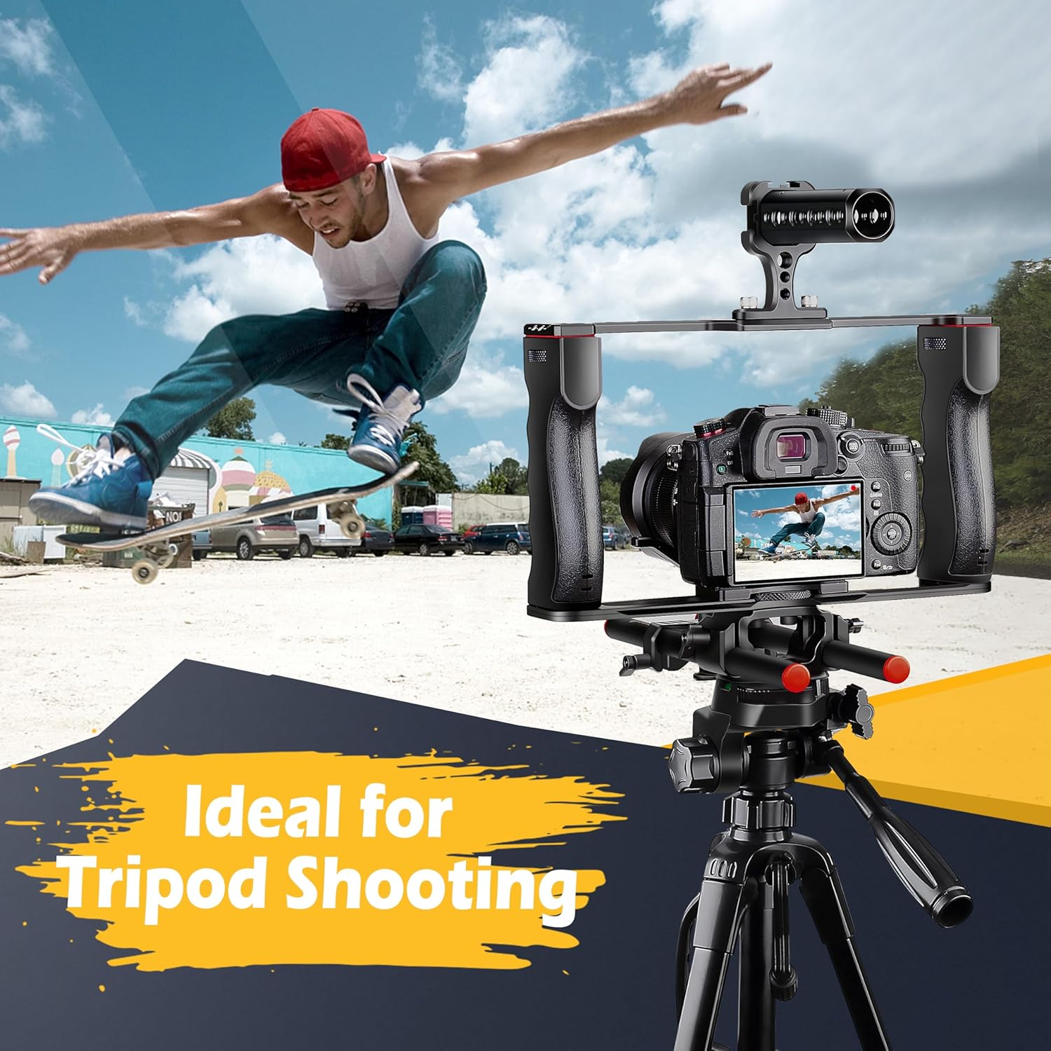 Zeadio Camera Video Rig Cage, Aluminum Filmmaking Movie Making Kit with Top Handle & Arca Type Base and Two 15Mm Rod Guide, Compatible with All DSLR Camera and Camcorder image number 5