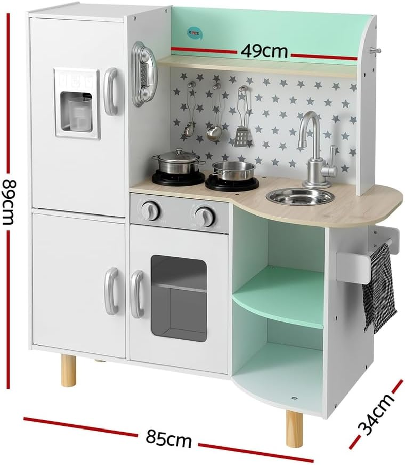 Keezi Kids Wooden Pretend Kitchen Play Sets Cooking Toys Oven Fridge 85CM Green image number 6