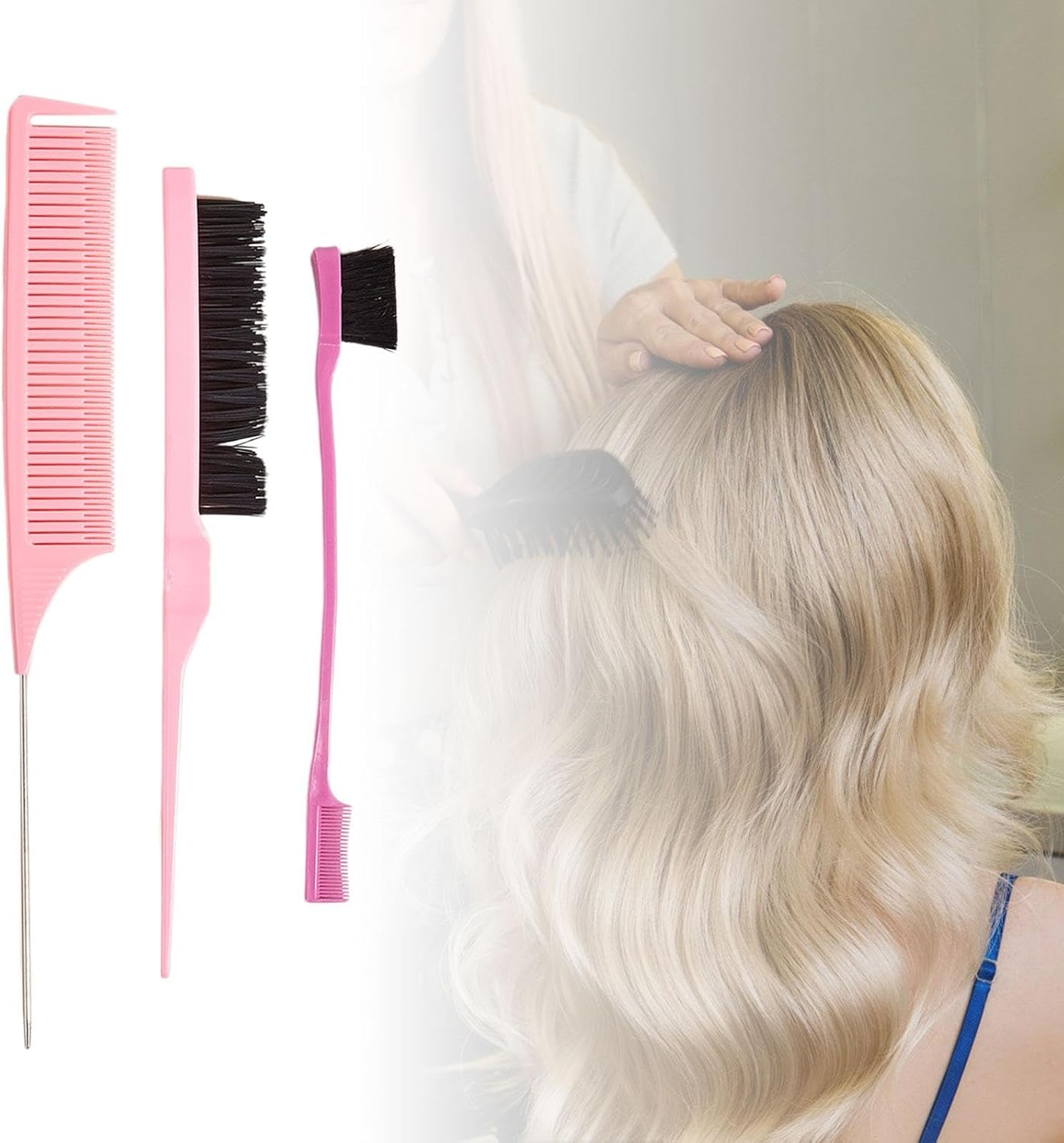 Eigell 3 Pieces Hair Styling Comb Set, Pin Tail Combs Sturdy Slick Brush Set Bristle Hair Brush Edge Brush for Smoothing Hair & Flyaways image number 1