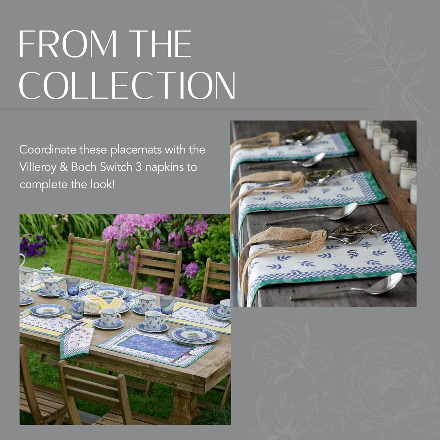 Villeroy and Boch Leaf and Check Cotton Fabric Reversible Placemat, Multicolor, 14"X20" image number 1