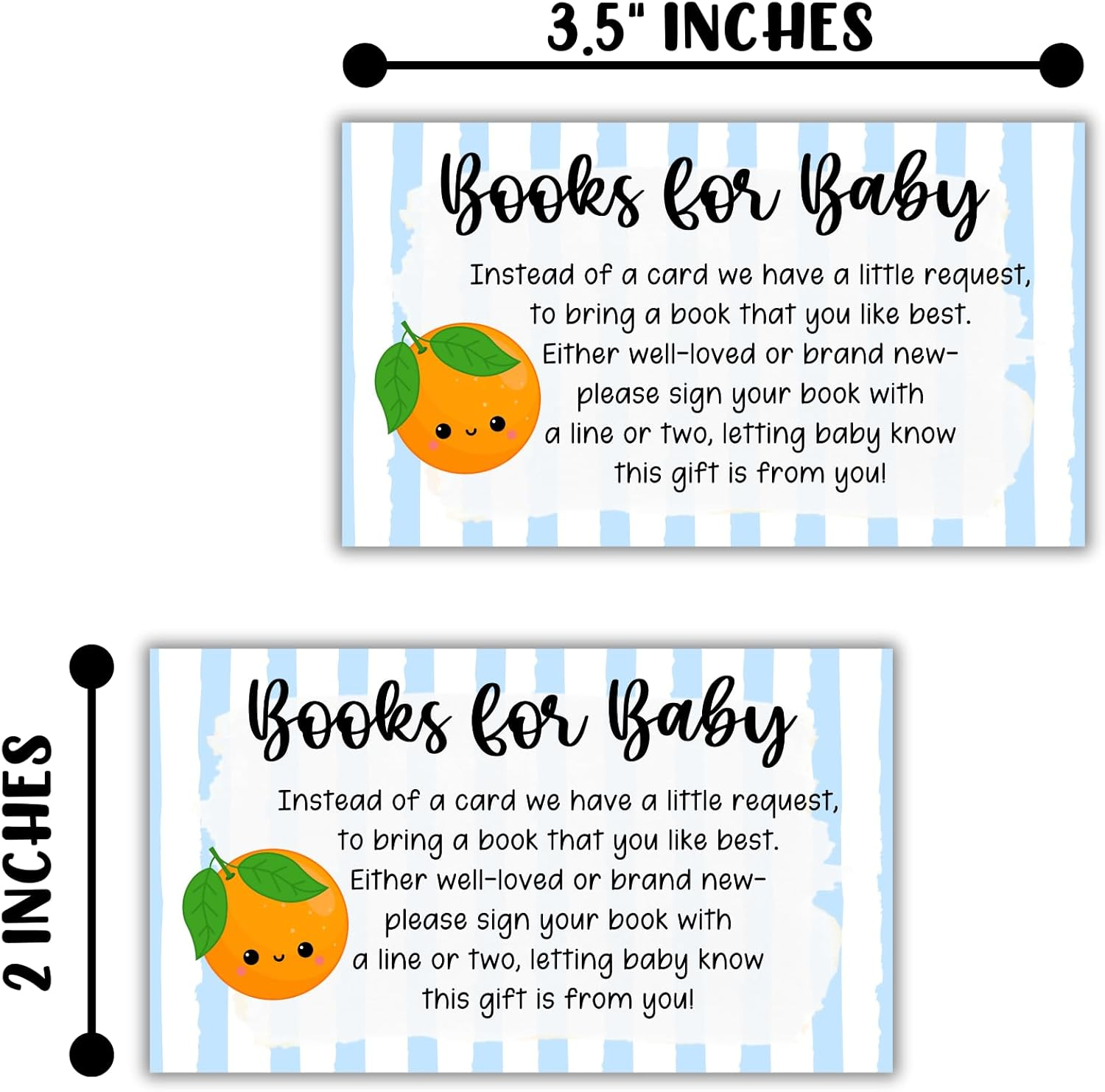 Little Cuties Oranges Books for Baby 50Pk 2X3.5&rdquo; Invitation Inserts Pop It When She Pops Blue Stripes Diaper Raffle Shower Label Tag image number 2