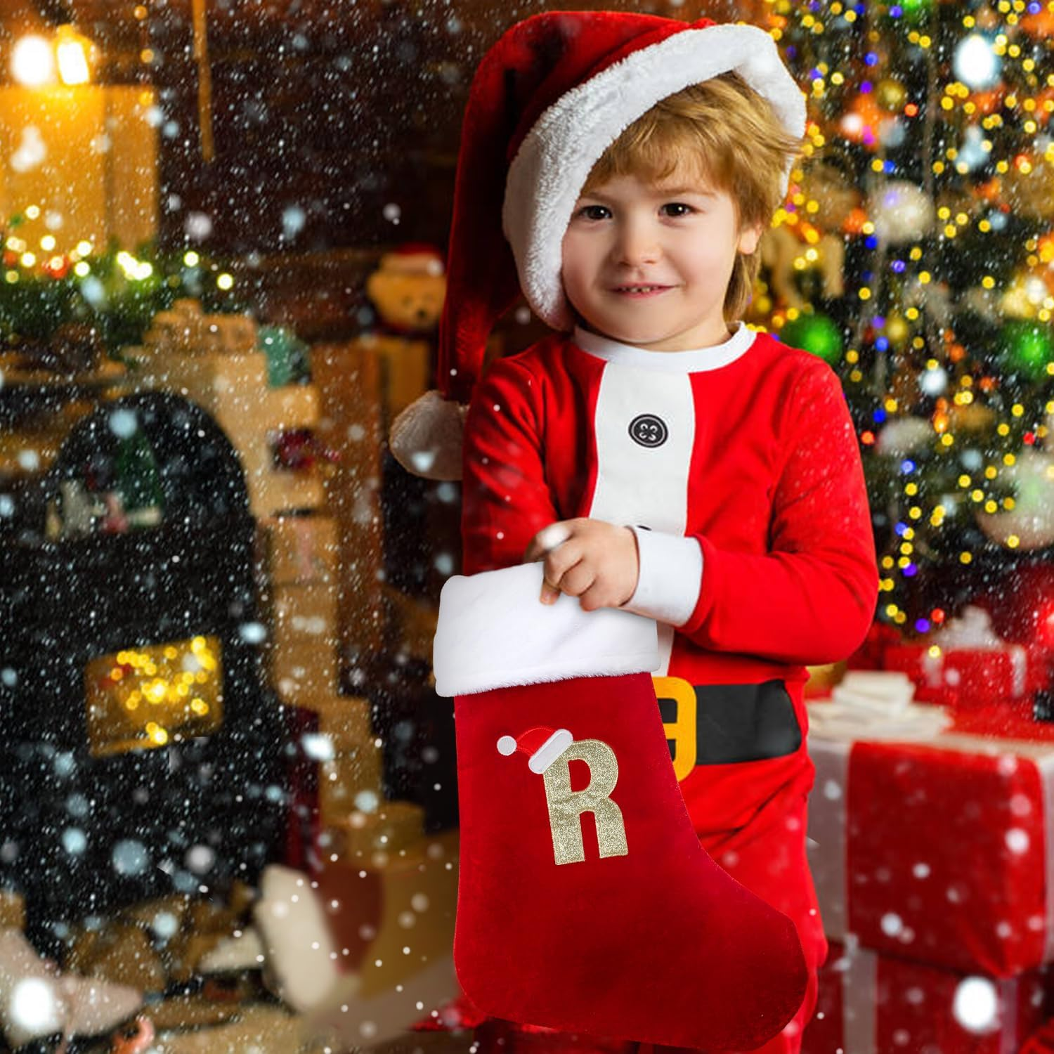 VEYLIN Christmas Stockings with Letters, 20 Inch Large Plush Christmas Stockings Embroidered Stockings Christmas Stockings for Kids/Adult Xmas Gift Stockings & Holders(R) image number 5